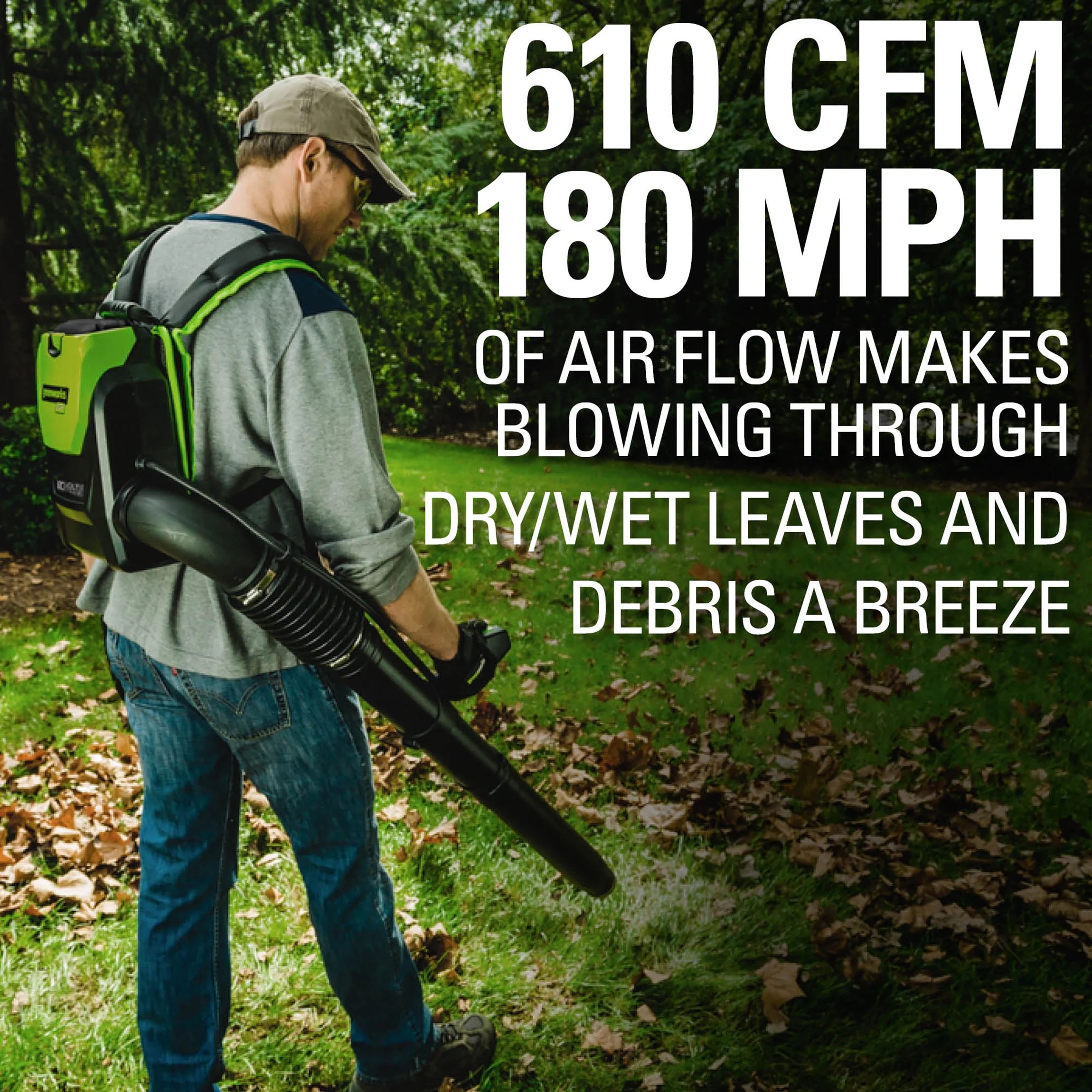 Greenworks Pro 80V 610 CFM Brushless Backpack Blower with 2.5 Ah Battery & Charger, 2404802