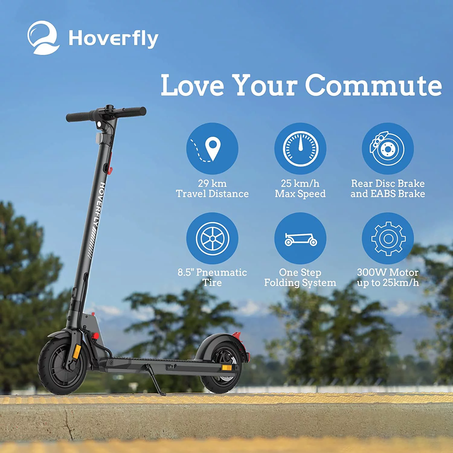 Adult Electric Scooter – 300W Motor 15.5mph, 18mile Range, 8.5″ Foldable Commuter E-Scooter – Gray