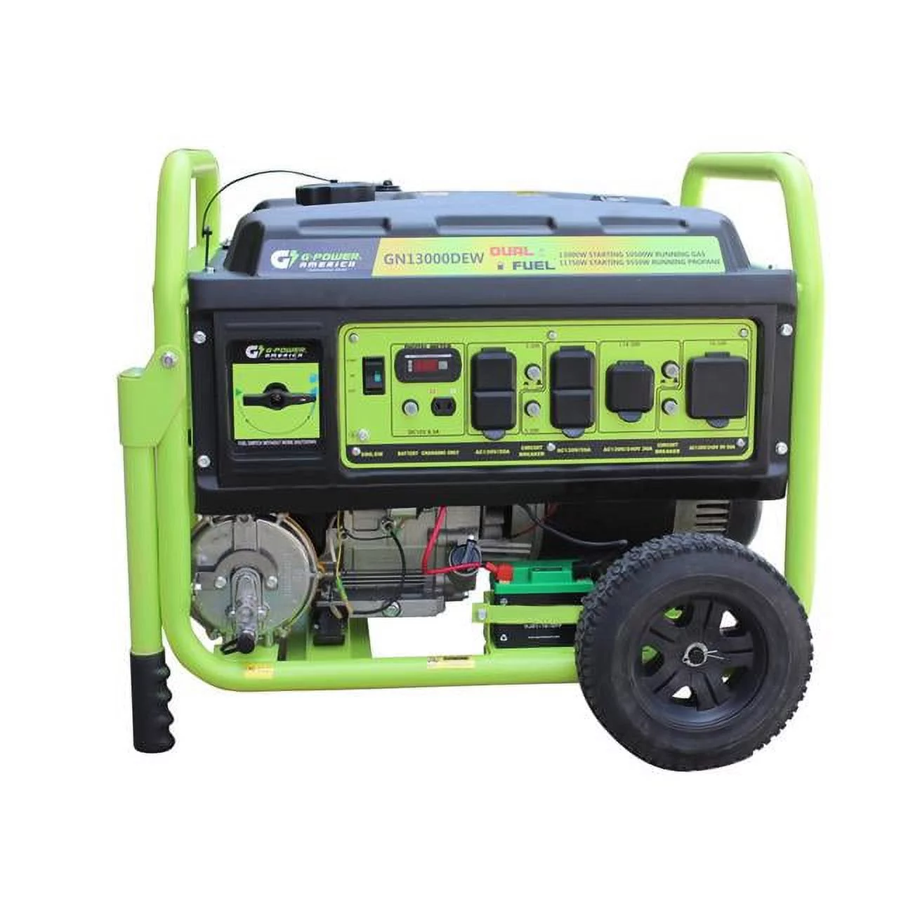 Green-Power America Pro Series 13000/10500-Watt Electrical Start Dual Fuel Portable Generator w/479cc 18HP Professional Engine, Battery Included