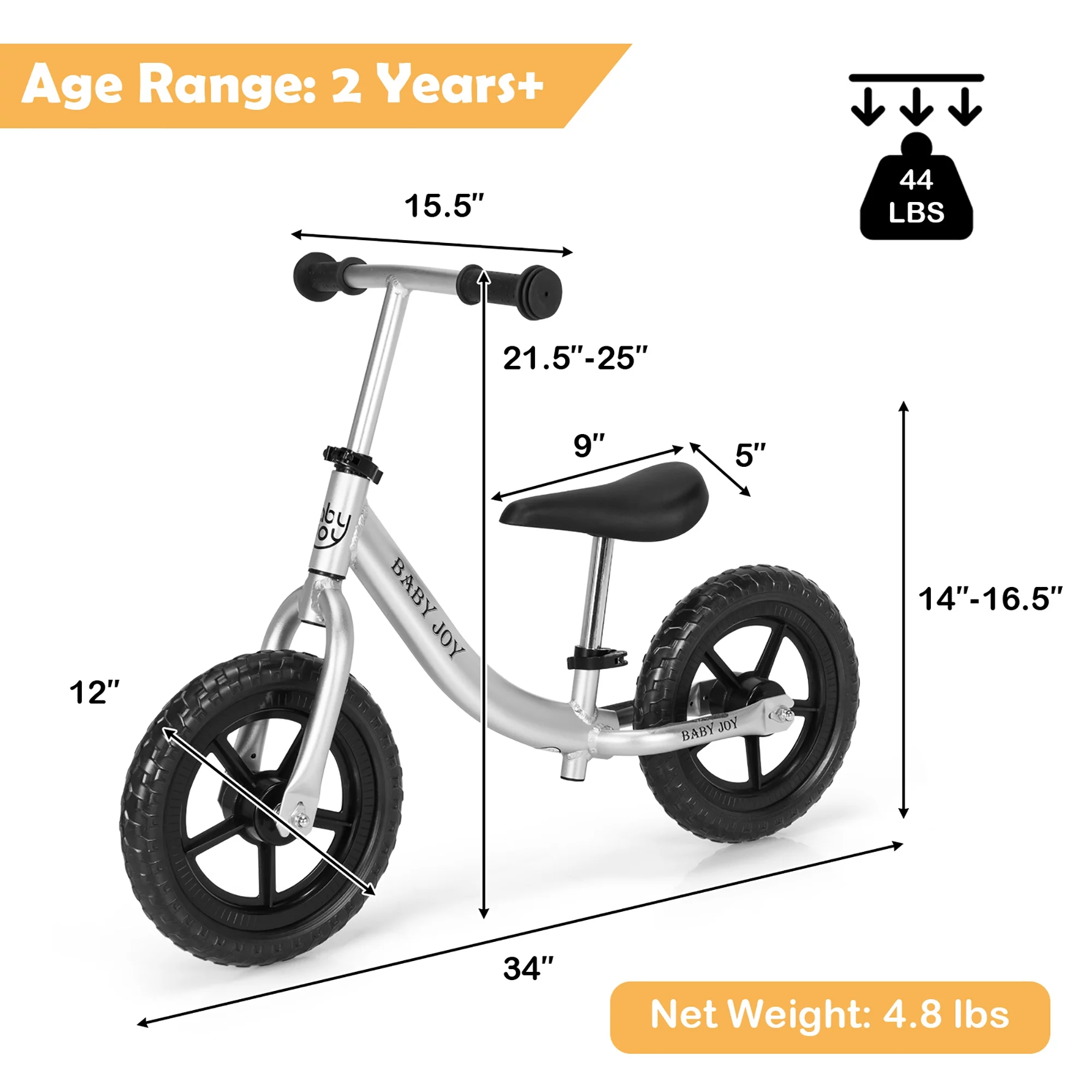 Babyjoy Aluminum Balance Bike for Kids Adjustable No Pedal Training Bicycle Black