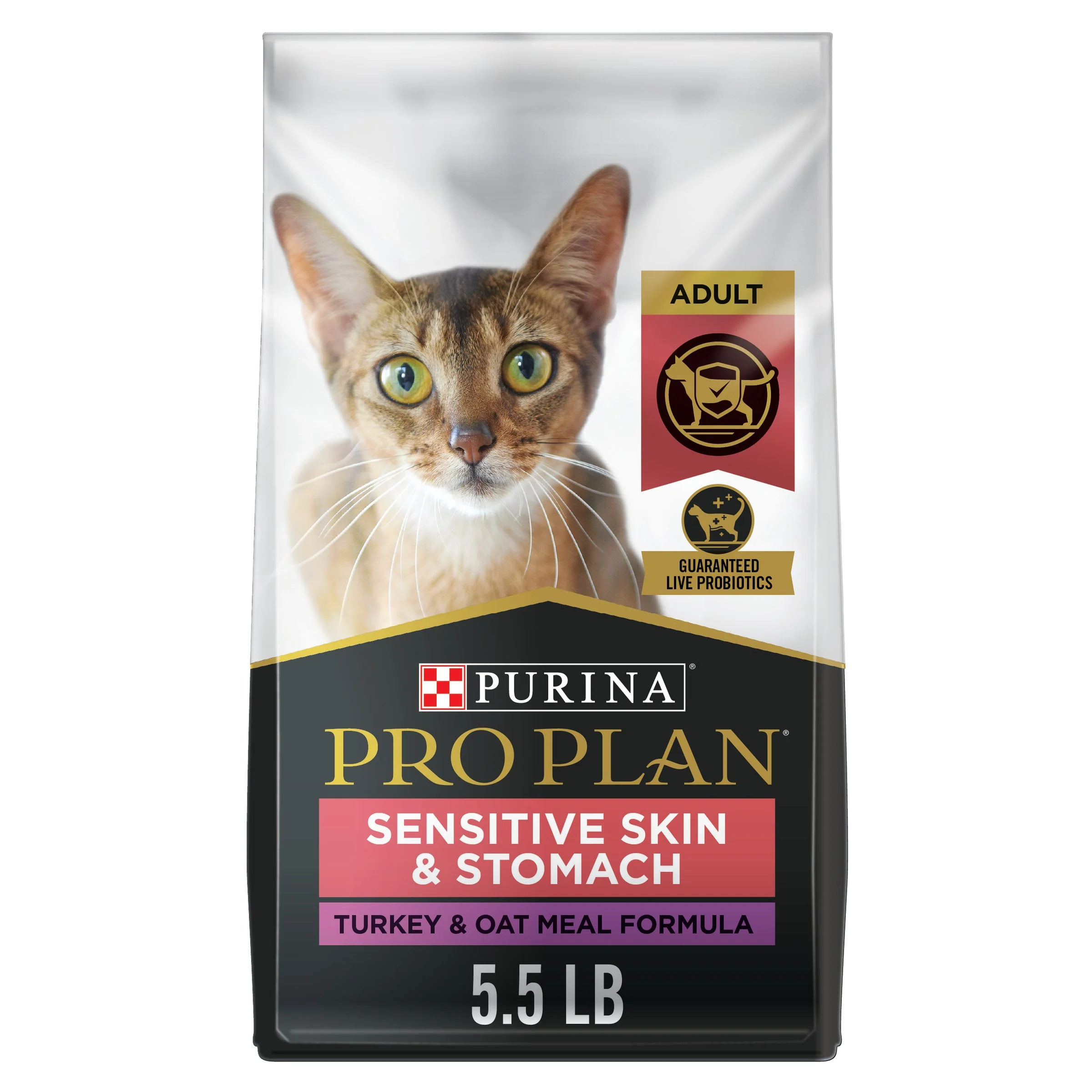 Purina Pro Plan With Probiotics, Sensitive Skin & Stomach, Natural Dry Cat Food, Turkey & Oat Meal Formula, 5.5 lb. Bag