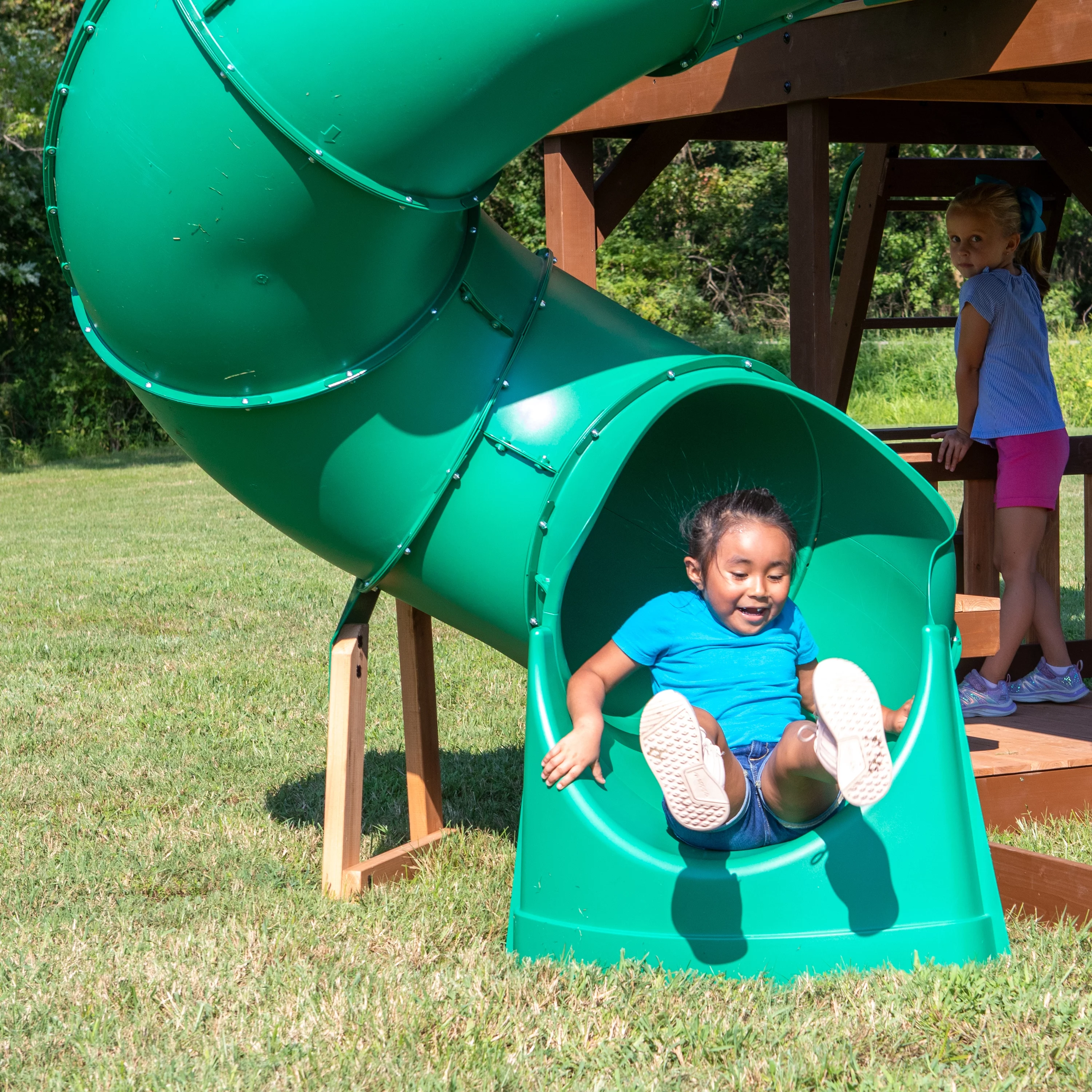 Backyard Discovery Skyfort with Tube Slide Swing Set