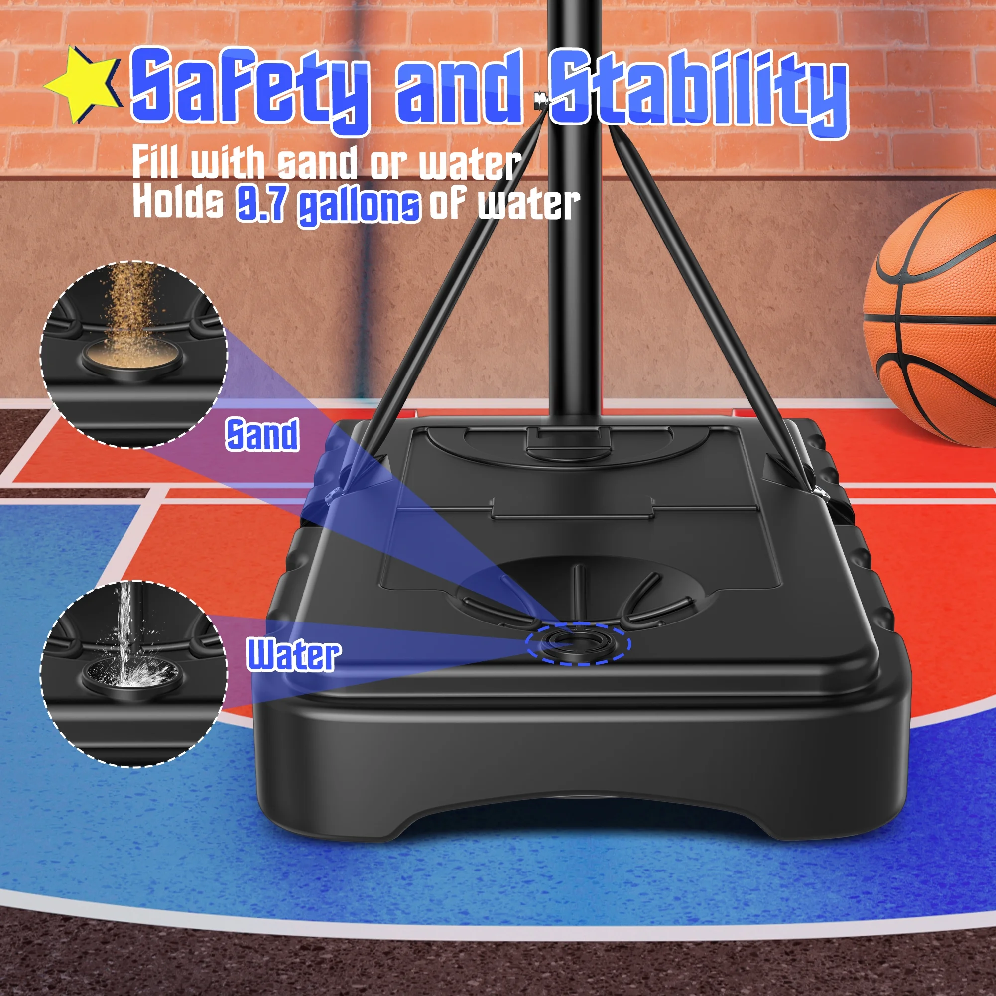 iFanze Basketball Hoop with 5ft-7ft Height Adjustable , Portable Basketball Goal System with 33″ Shatterproof Backboard Base and Wheels for Kids, Indoor Outdoor, Black