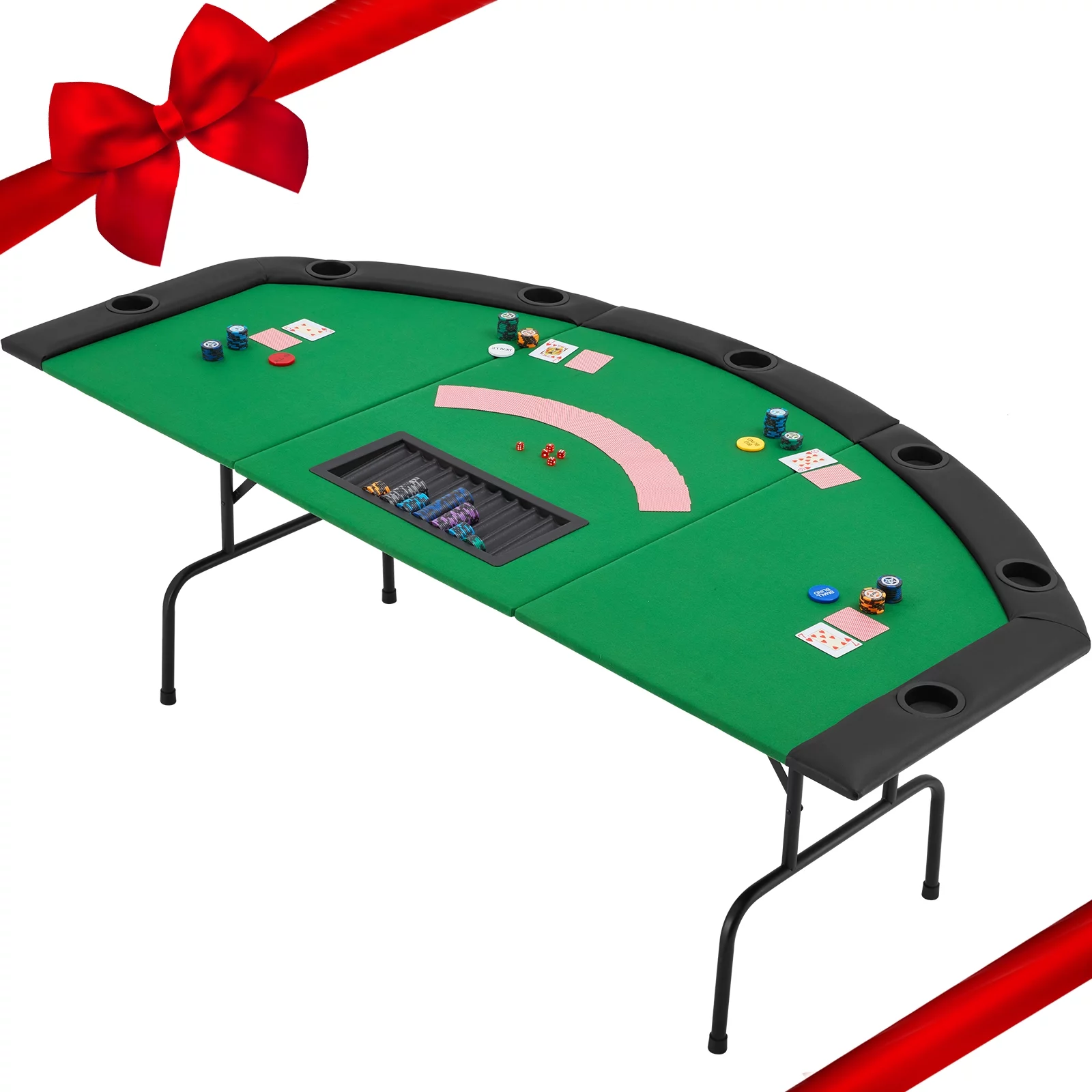 AVAWING Game Poker Table w/Stainless Steel Cup Holder Casino Leisure Table for 8 Players, Green Felt