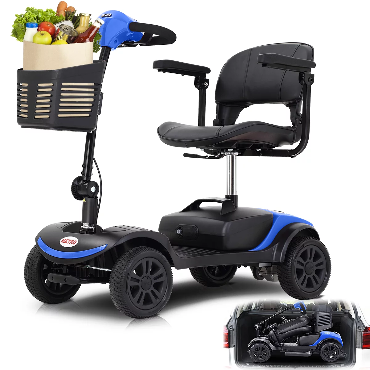 Mobility Scooter for Seniors, Foldable Electric Powered Mobile Wheelchair with Basket, Collapsible & Compact for Travel with Family (Blue)