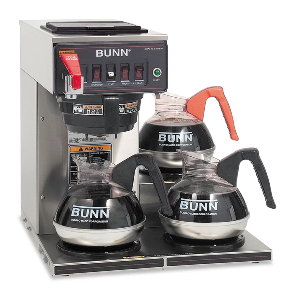 BUNN 12950.0212 CWTF-3 3 Burner 12-Cup Automatic Coffee Brewer – Black/Stainless Steel