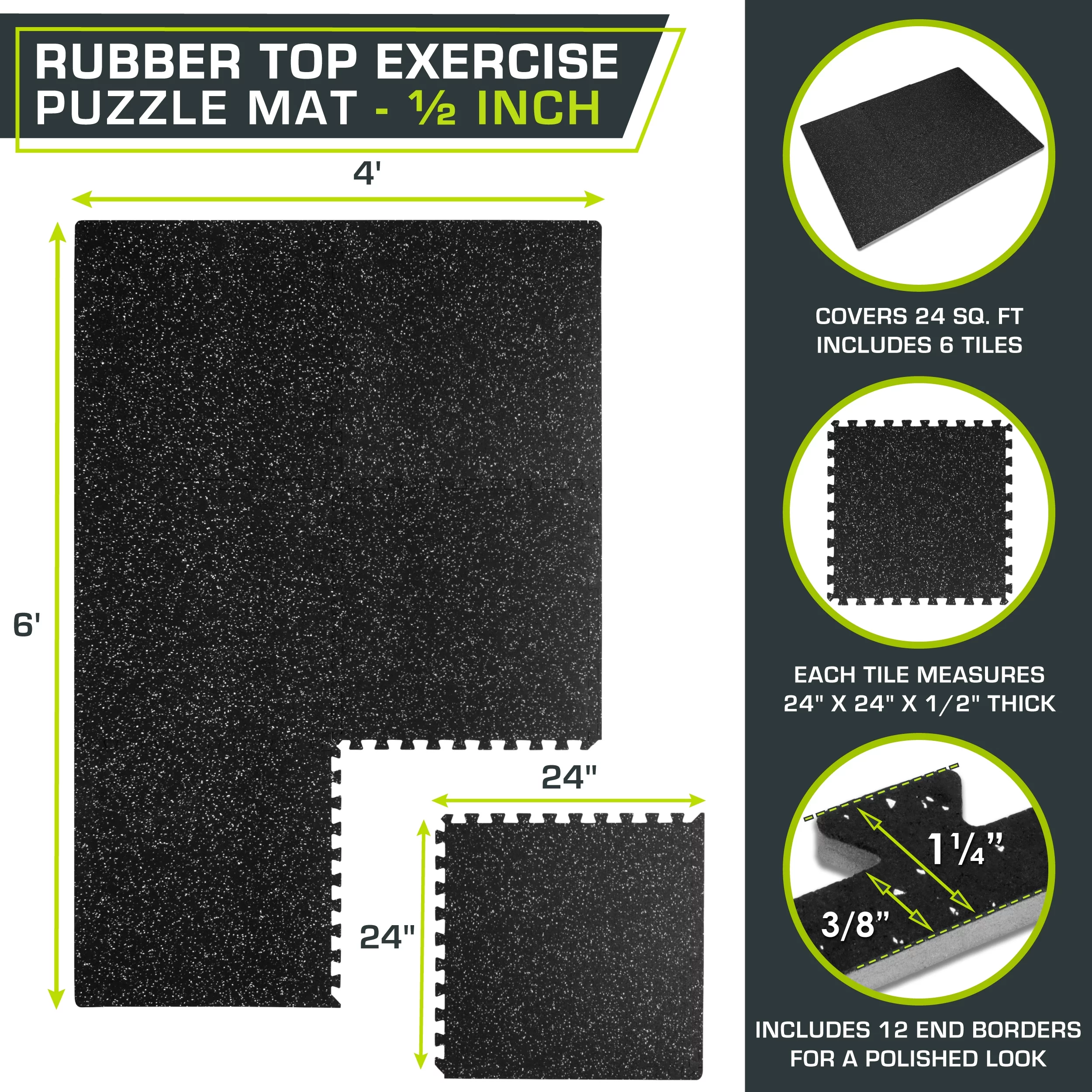 ProsourceFit Rubber Top Exercise Puzzle Mat 3/4-in, Blue, 24 Sq Ft – 6 Tiles