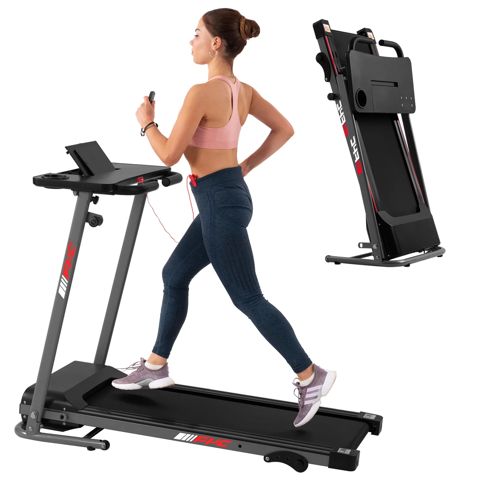 ikayaa Folding Treadmill for Home with Desk – 2.5HP Compact Electric Treadmill for Running and Walking Foldable Portable Running Machine for Small Spaces Workout, 265LBS Weight Capacity