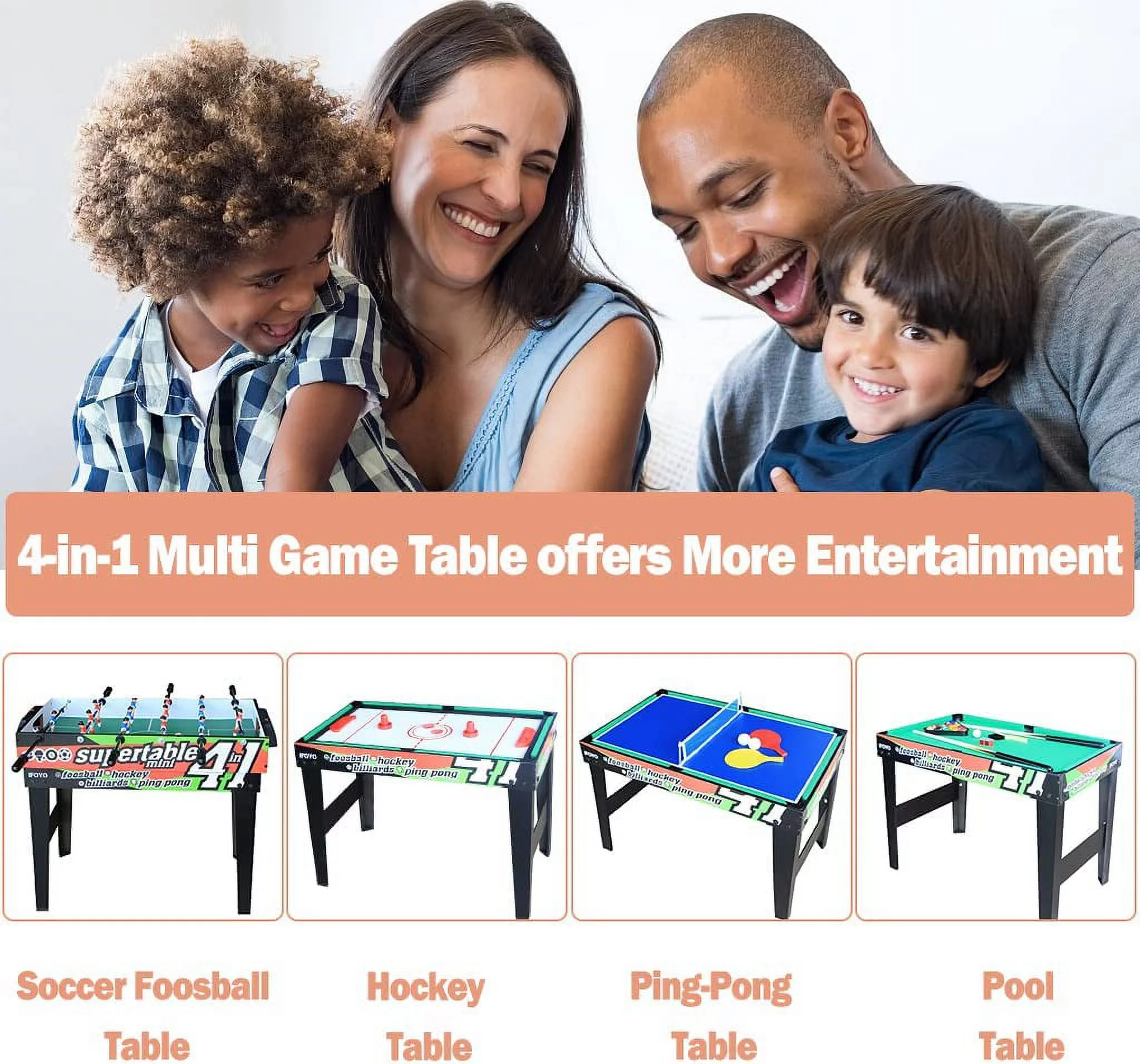 Blublu Park 4 in 1 Multi Game Table for Kids and Adults, Foosball Air Hockey Pool Tennis Table