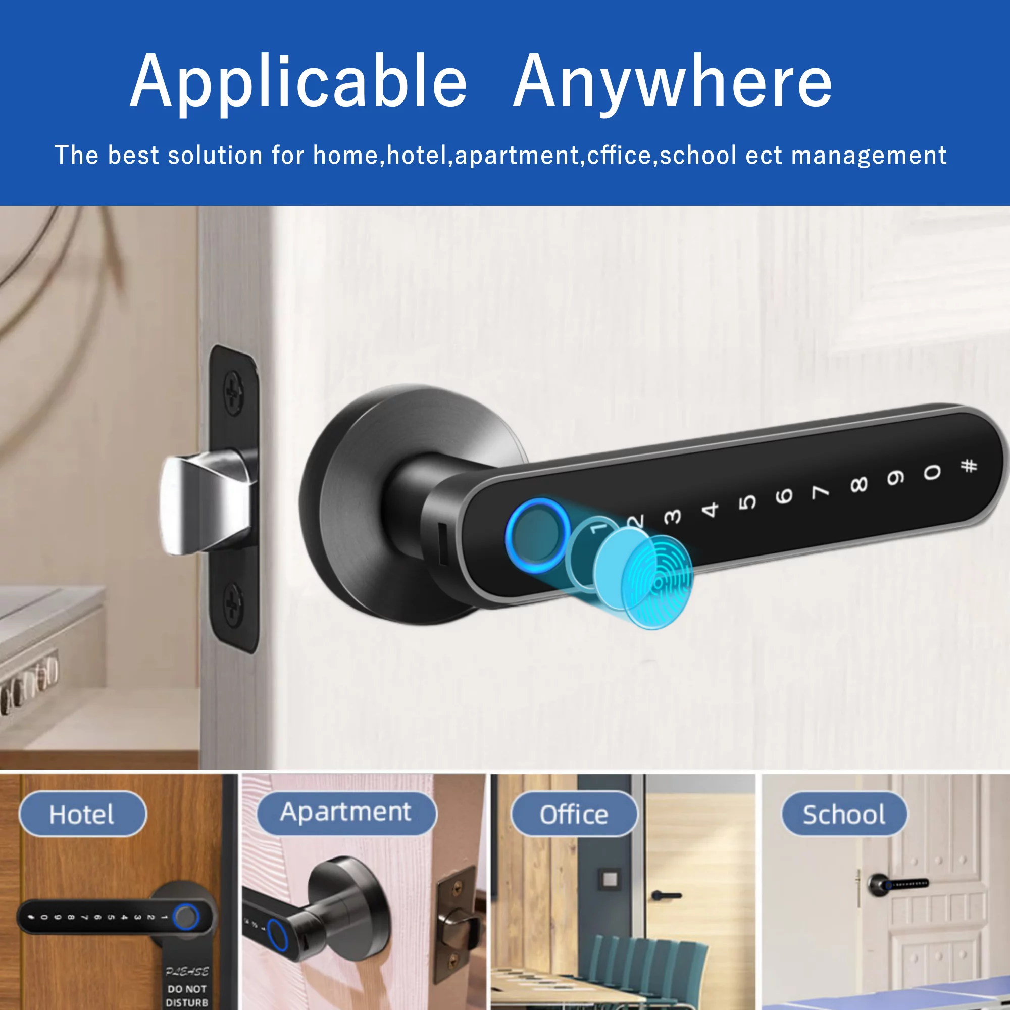 Smart Door Lock,Keyless Entry Door Lock with Handle,Fingerprint Door Lock with  Tuya APP,Smart Door Knob with Key for Home Bedroom