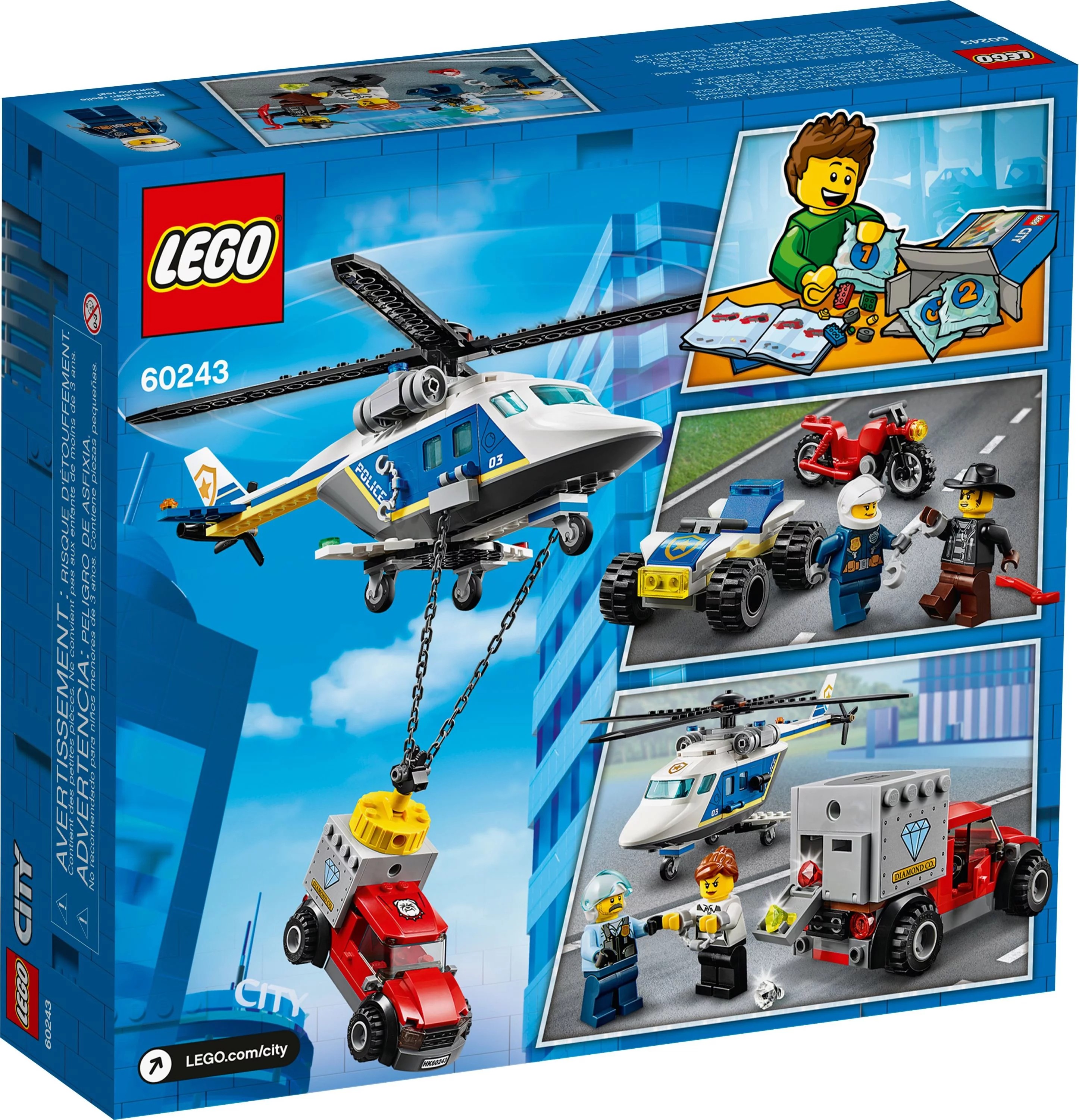 LEGO City Police Helicopter Chase 60243 Building Toy Set for Kids, Includes Toy Police ATV and Helicopter, Toy Motorbike, and a Getaway Truck,