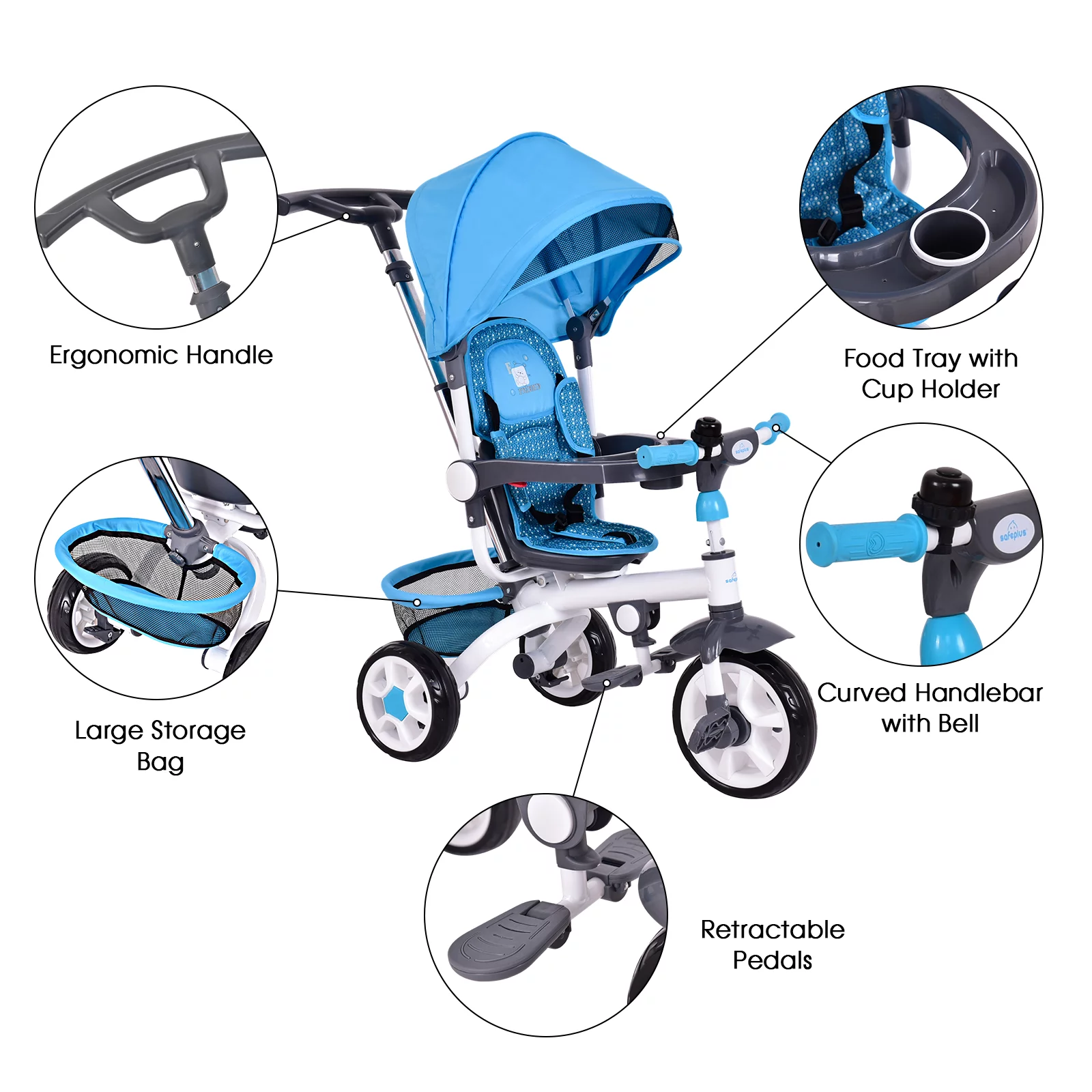 Infans 4-In-1 Kid Baby Stroller Tricycle Detachable Learning Toy Bike w/ Basket