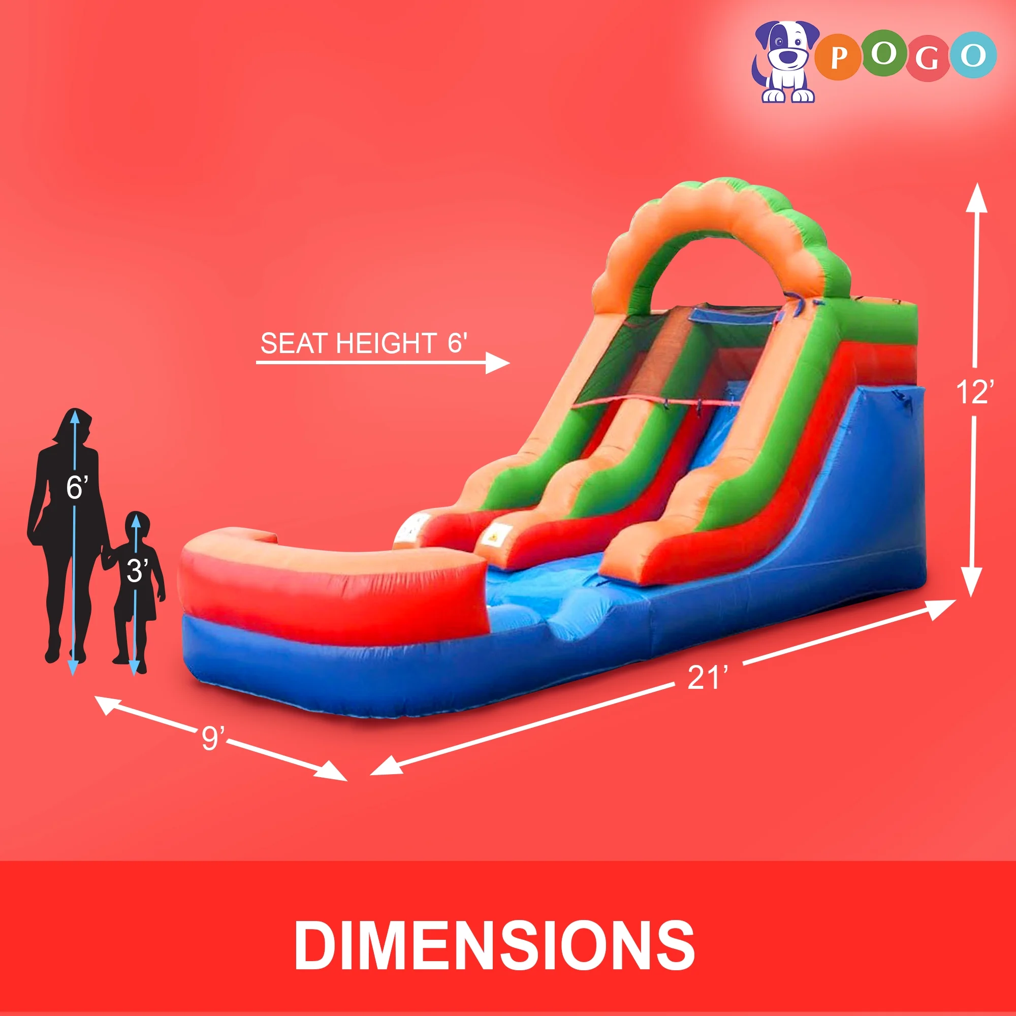 Pogo Bounce House Crossover Kids Inflatable Water Slide, Rainbow with Blower, 12 ft