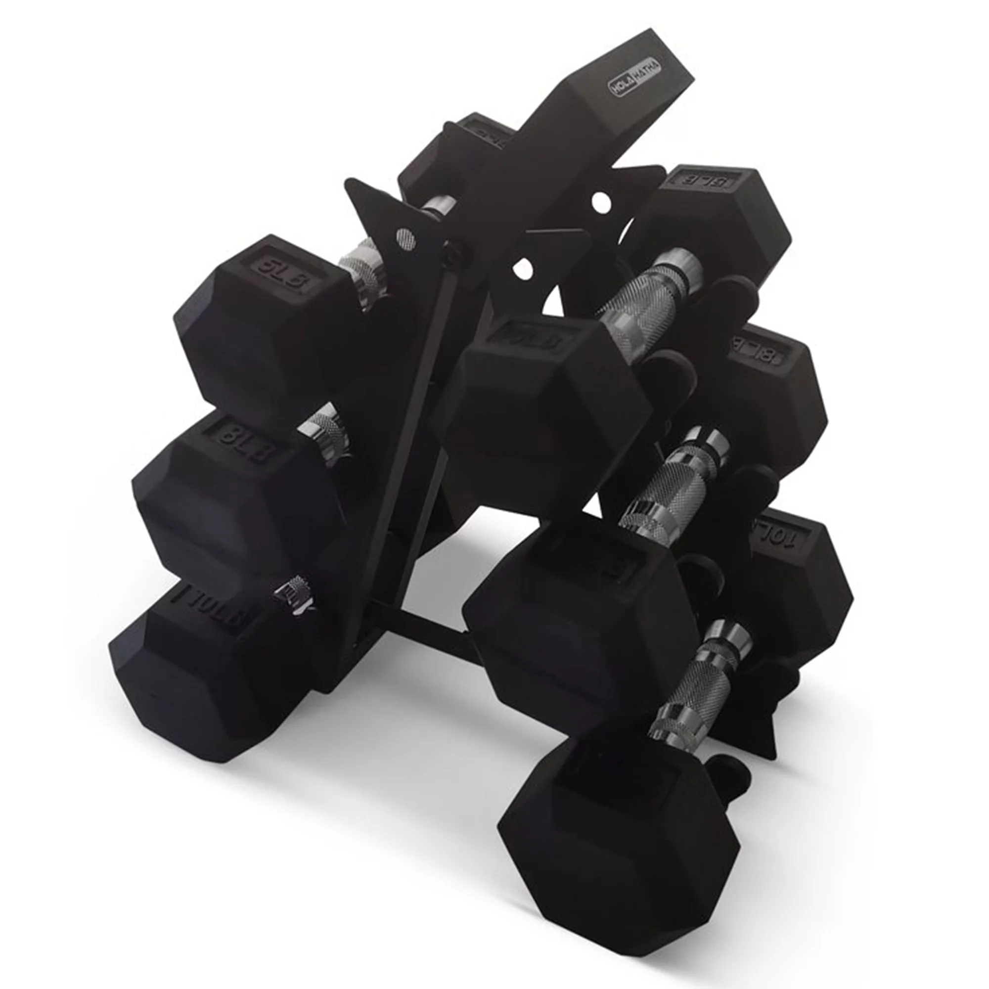 HolaHatha Hexagonal Dumbbell Free Hand Weight Set, 5, 8, & 10 Lbs, Black