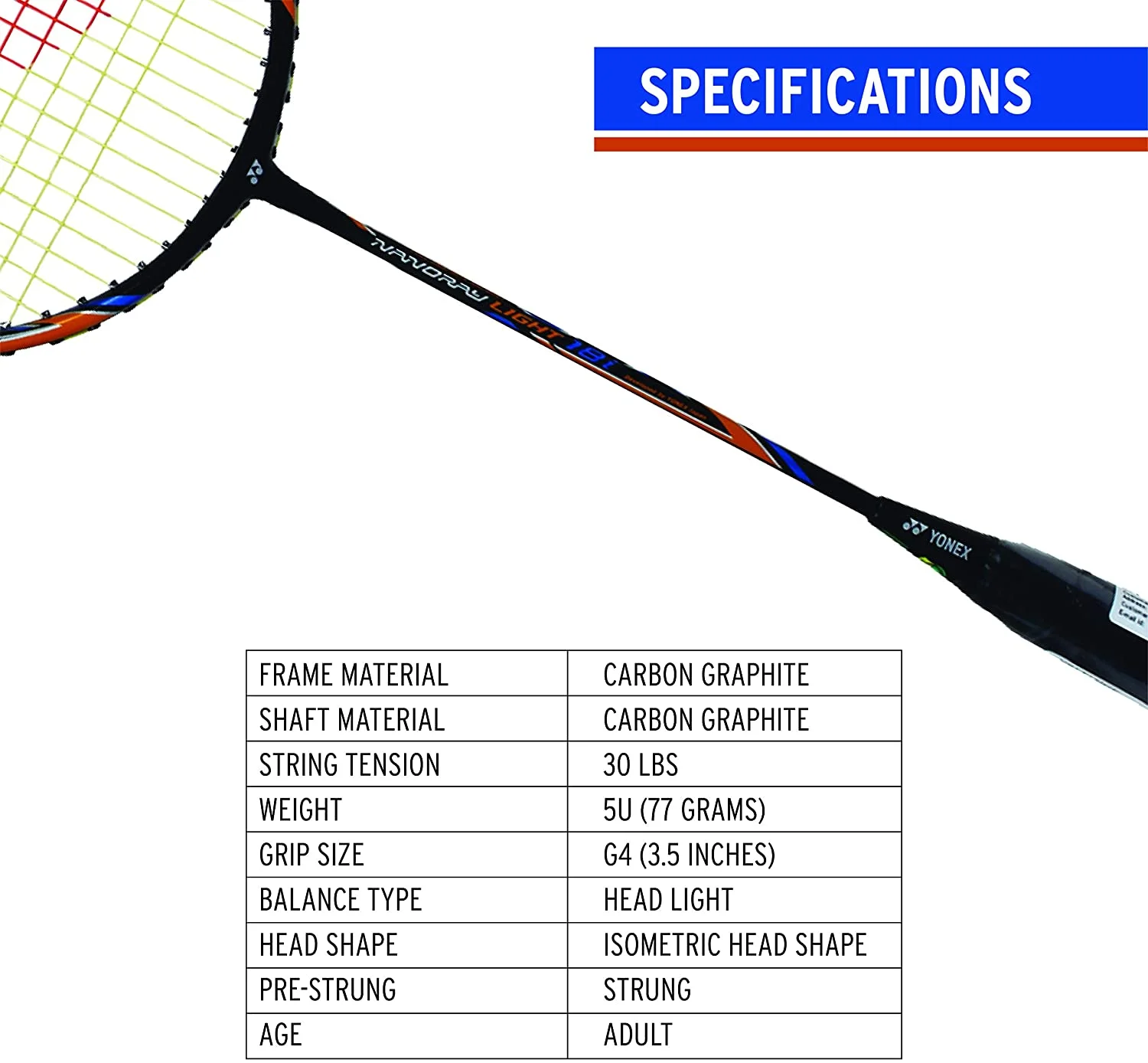 YONEX Nanoray Light 18i Graphite Badminton Racquet (Black)