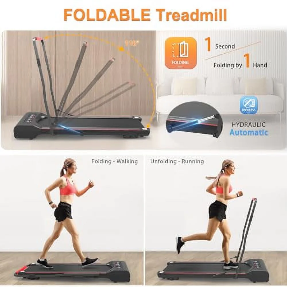 Walking Pad Foldable Treadmills for Home, Small Under Desk Treadmill 300 LB Capacity, Small Portable Walk Pad with Handle Bar