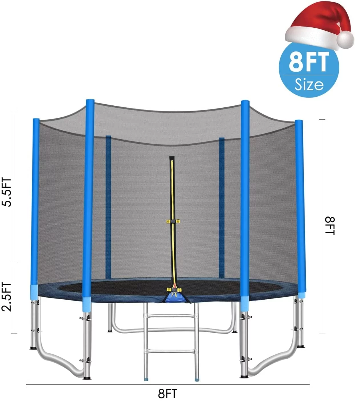 Arlopu 8FT Round Trampoline with Safety Enclosure Net for 2-3 Kids, Outdoor Yard Recreational Trampolines with Ladder