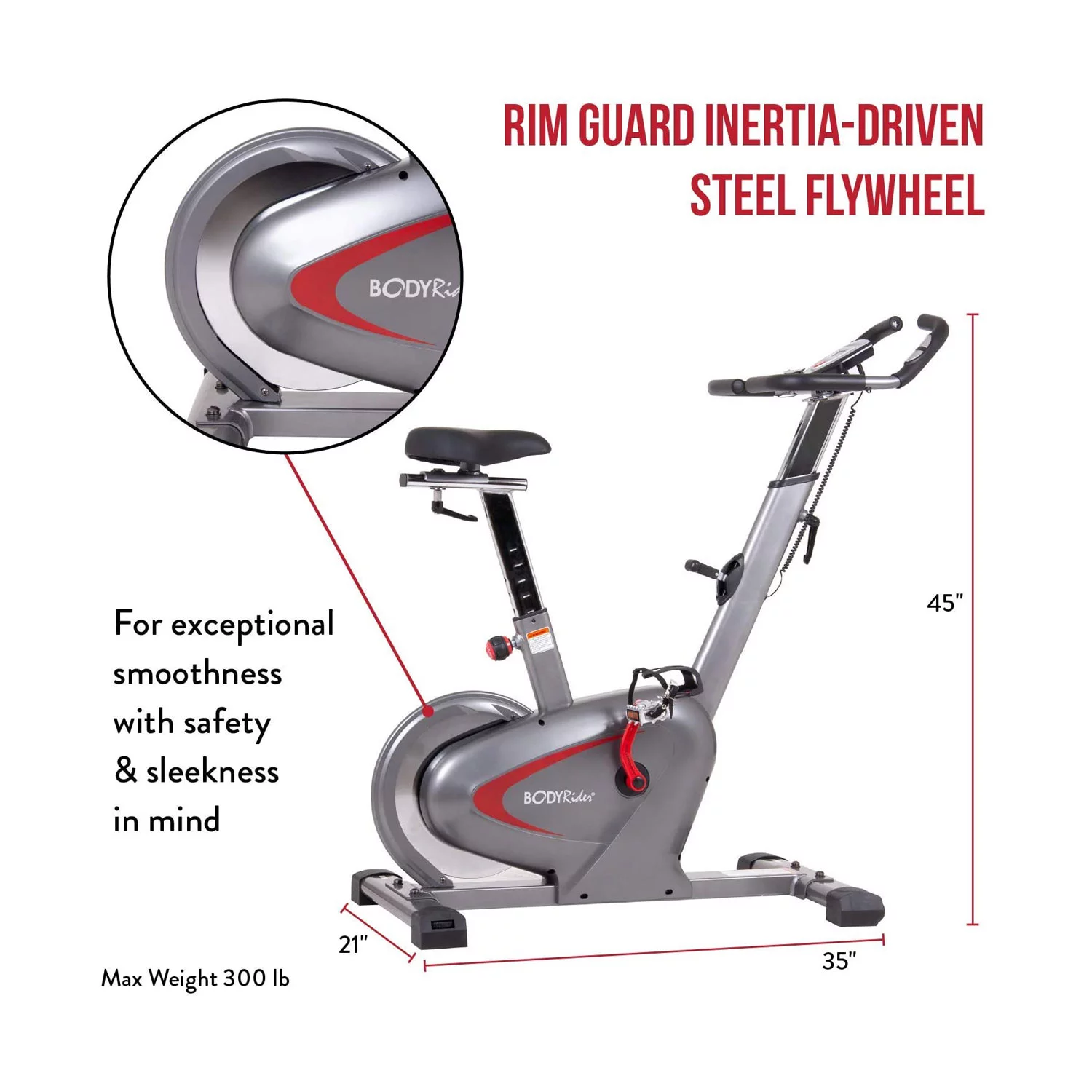 Body Rider BCY6000 Indoor Upright Bike with Curved-Crank Technology, Rear Drive Flywheel, 250 LBS Capacity