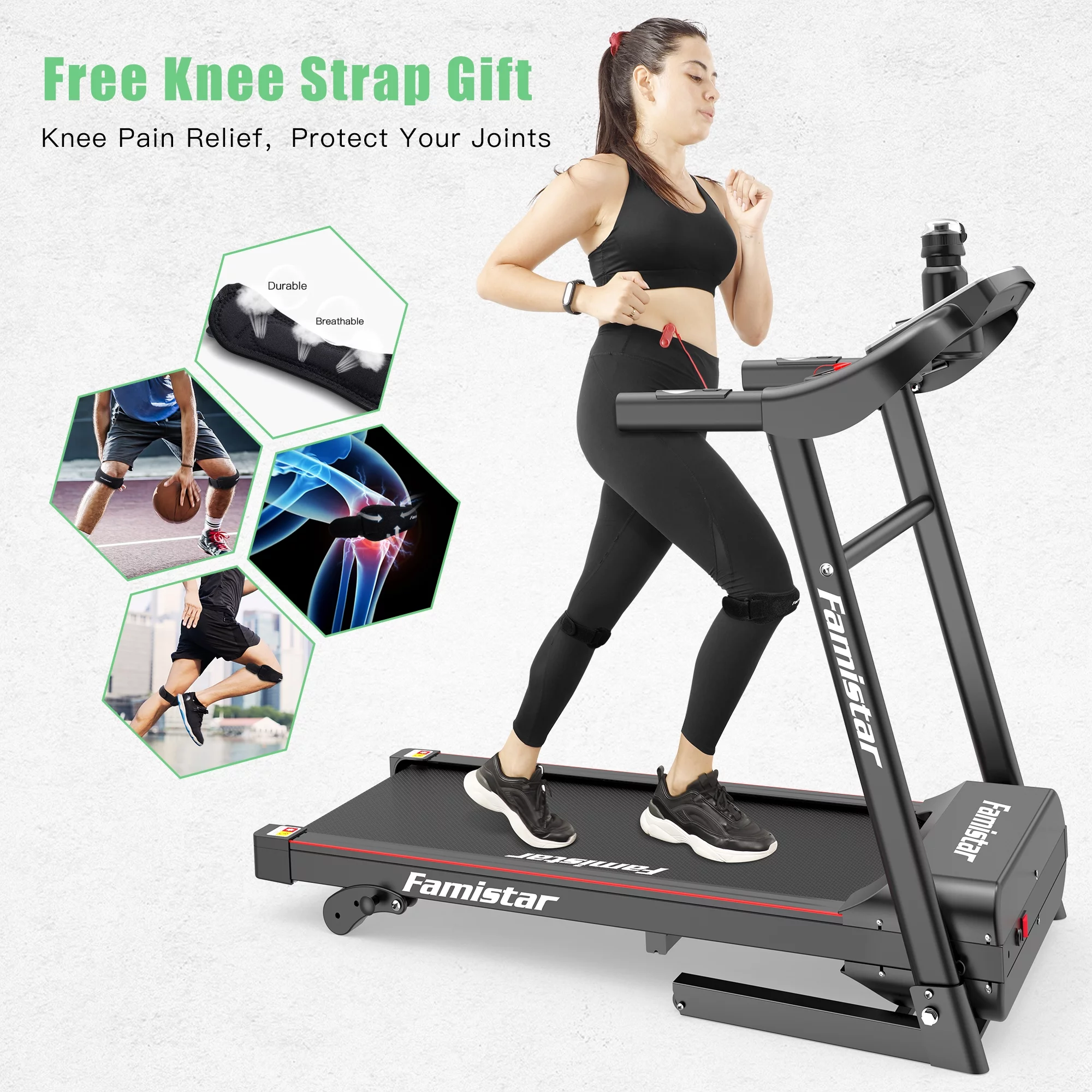 Famistar Portable Folding Treadmill, 2.5HP 250lb Treadmill for Home, Treadmill with Incline, Built-in 12 Programs, MP3 Player, Armrest Buttons Heart Rate Rate