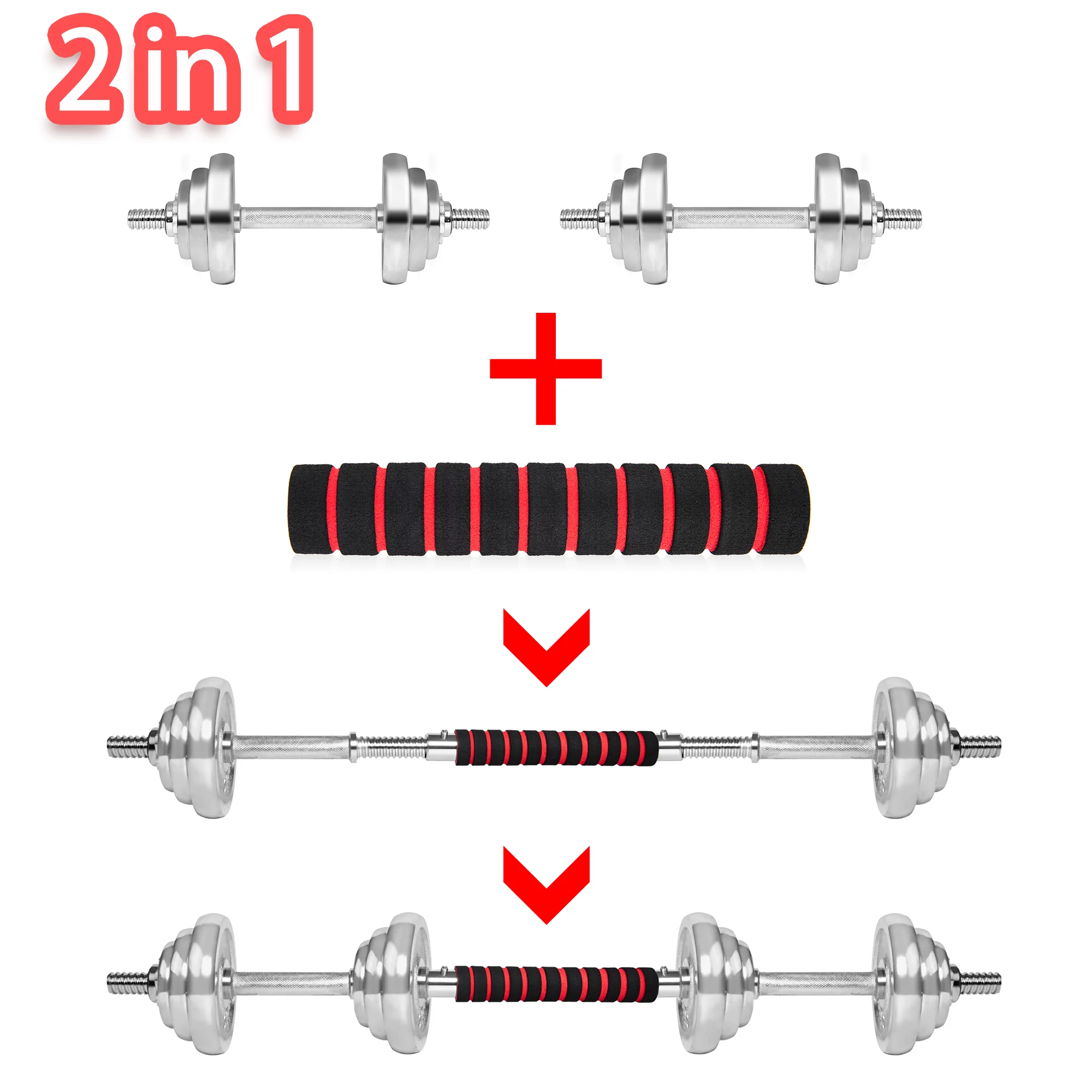 30KG/66LB Adjustable Dumbbell Set Dumbbell Bars Dumbbell Connector Weightlifting Fitness Equipment for Building Body