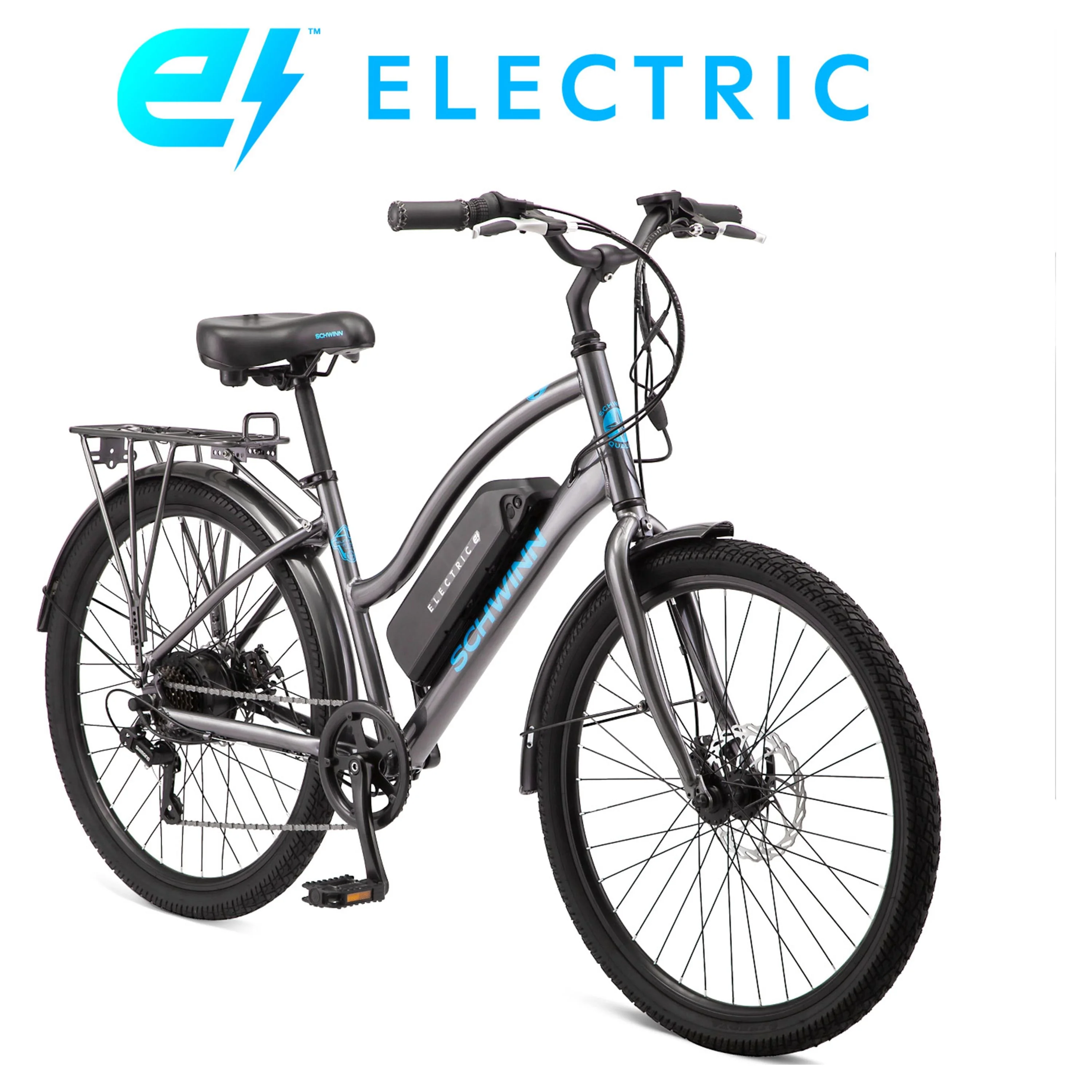 Schwinn 26-in. EC1 Low Step Unisex Cruiser Electric Bike for Adults, Throttle, Gray Ebike, 250w Motor