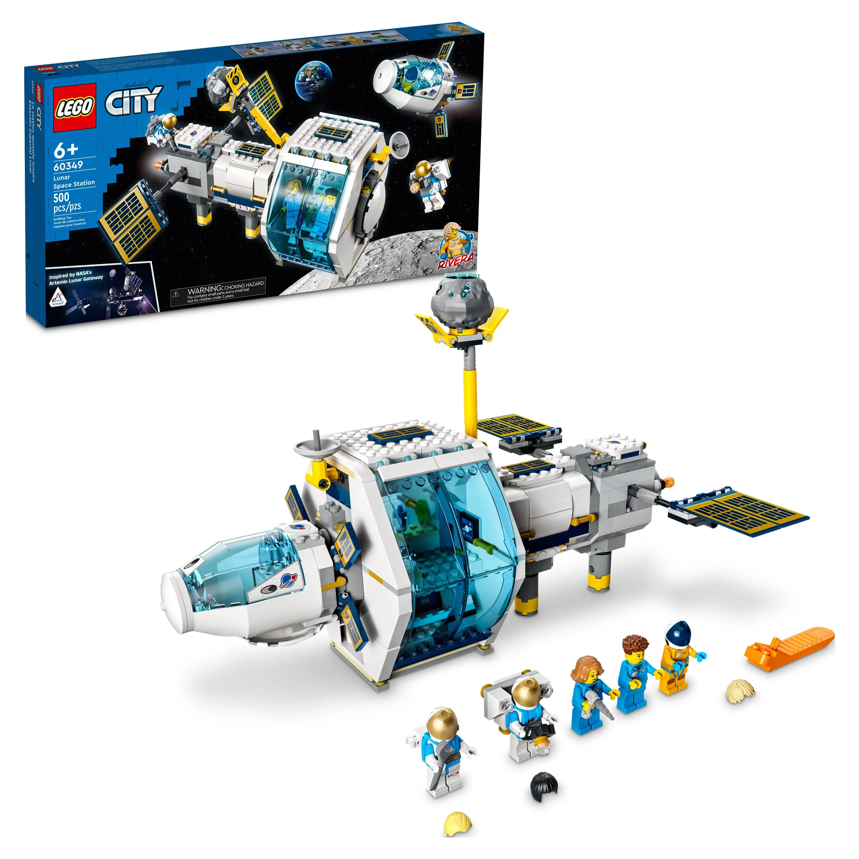 LEGO City Lunar Space Station, 60349 NASA Inspired Building Toy, Model Set with Docking Capsule, Labs and 5 Astronaut Minifigures