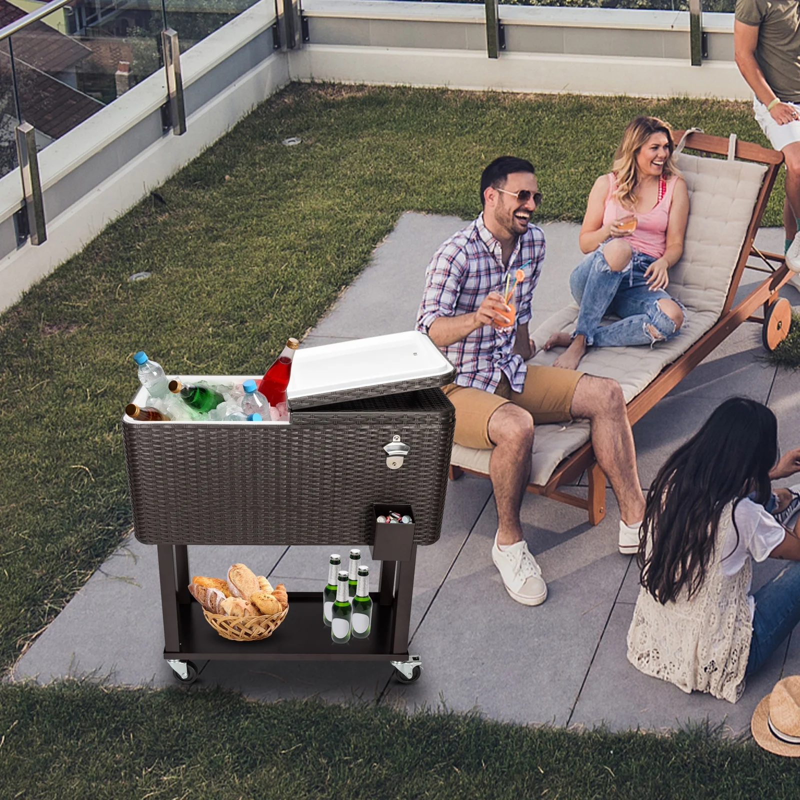 UBesGoo 80 Quart Patio Cooler Rolling Cooler Ice Chest with Shelf, Wheels and Bottle Opener, Iron Ice Chest Portable Patio Party Drink Cooling Cart