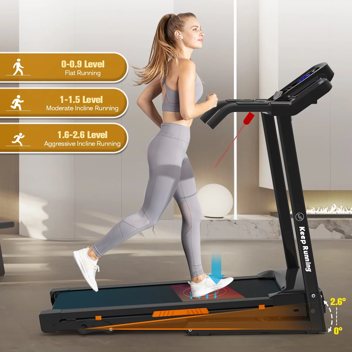 LONGGLE Folding Treadmill with Incline, 3.5 HP Walking Pad with 300 lbs Capacity