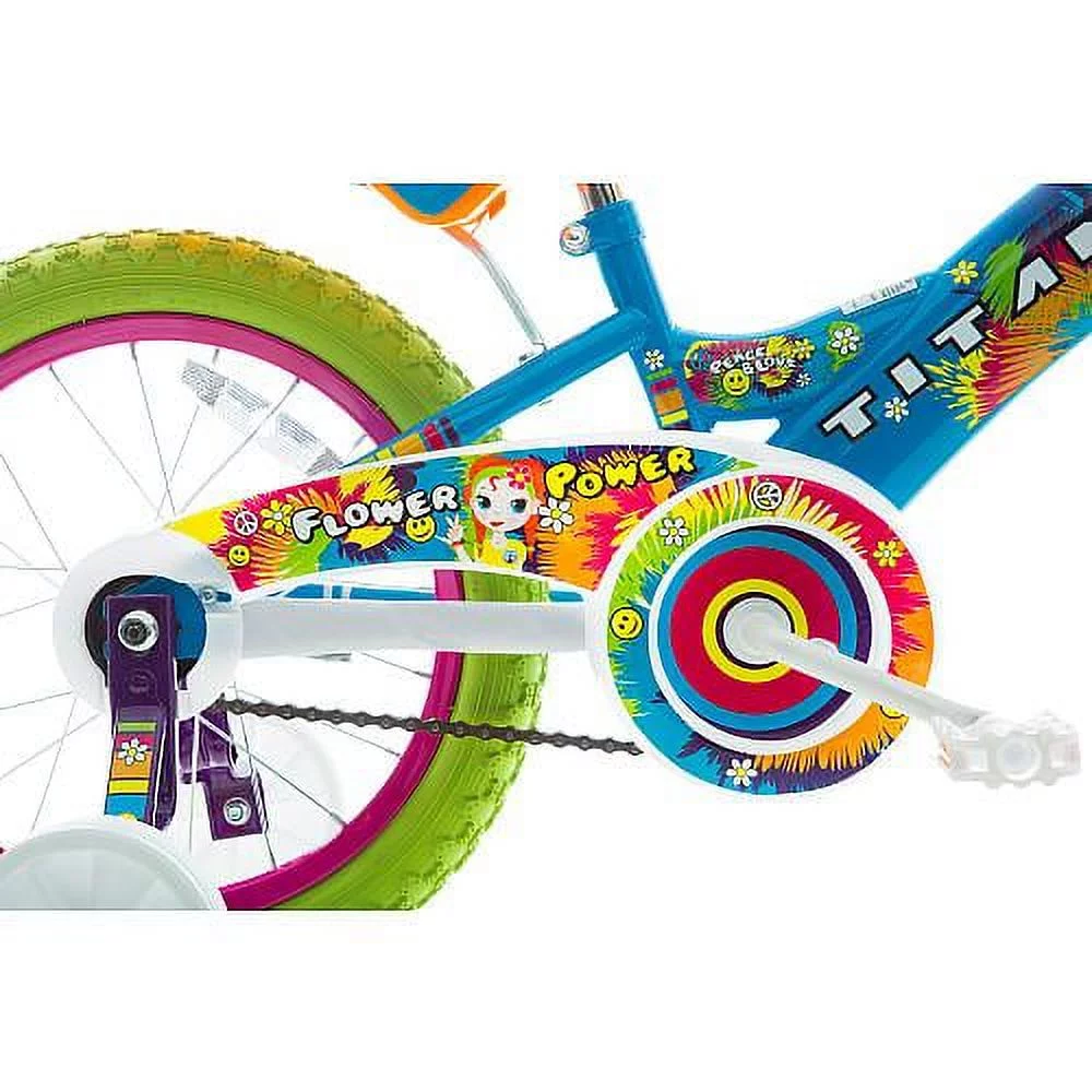 Titan Girl’s Flower Power Princess 16 In. BMX Bike with Training Wheels, Doll Seat, Basket and Streamers