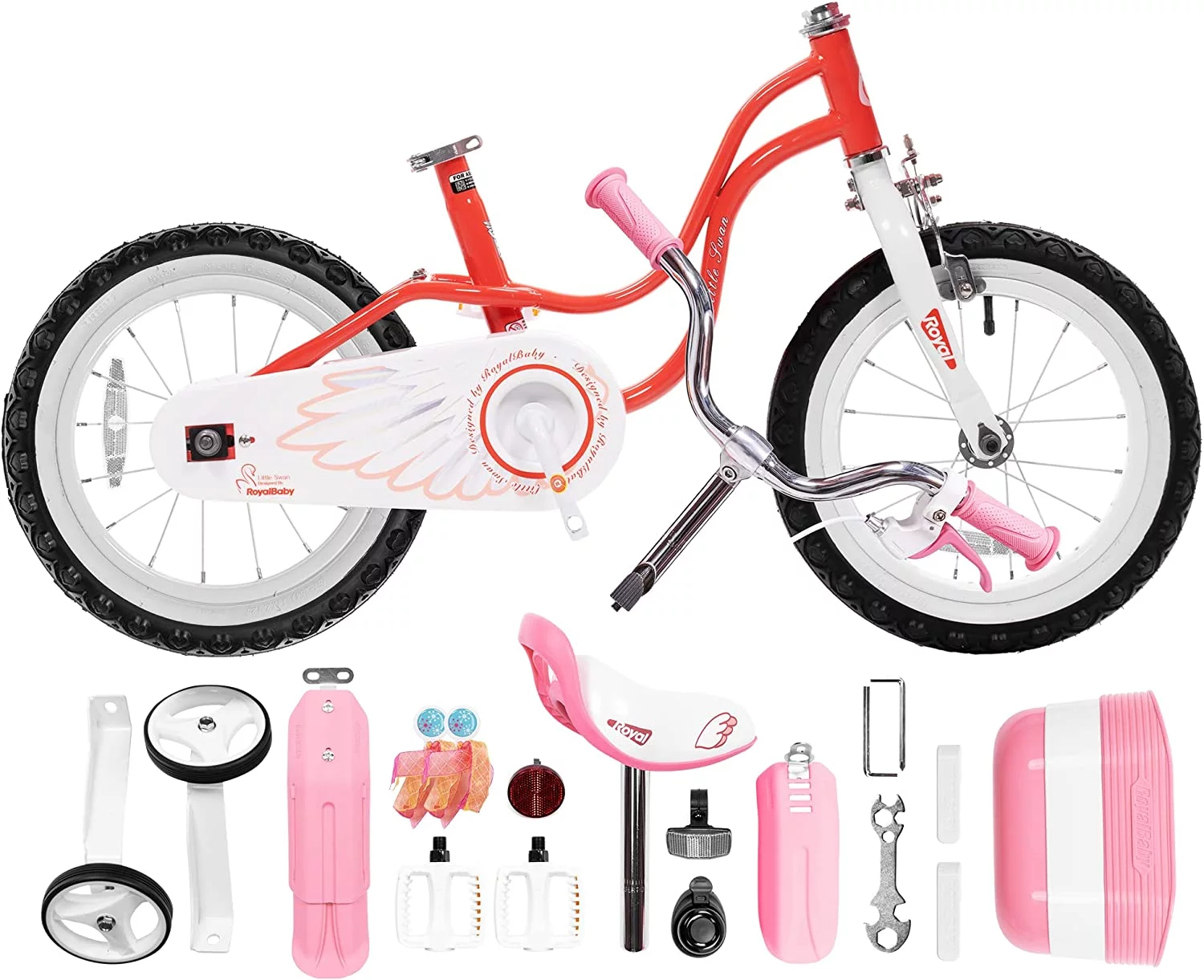 Royalbaby Little Swan Pink 14 Girl’s Bicycle with Training Wheels and Basket