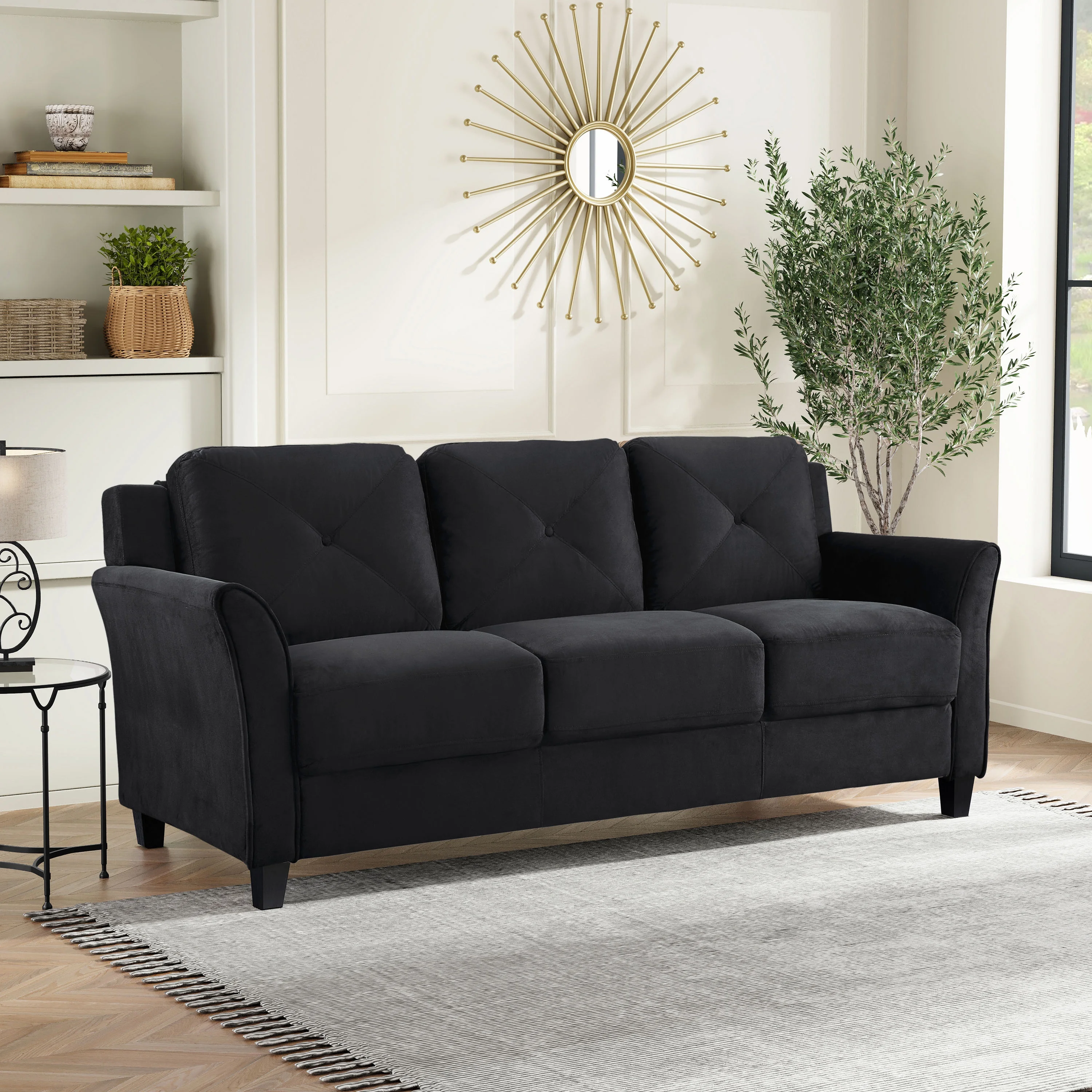 Lifestyle Solutions Taryn Traditional Sofa with Rolled Arms, Dark Gray Fabric