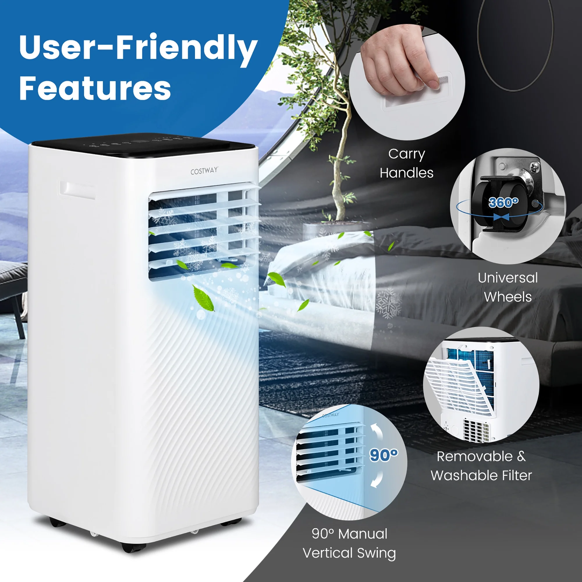 Costway 10000 BTU Portable Air Conditioner 4-in-1 AC with Cool Fan Humidifier Sleep Mode