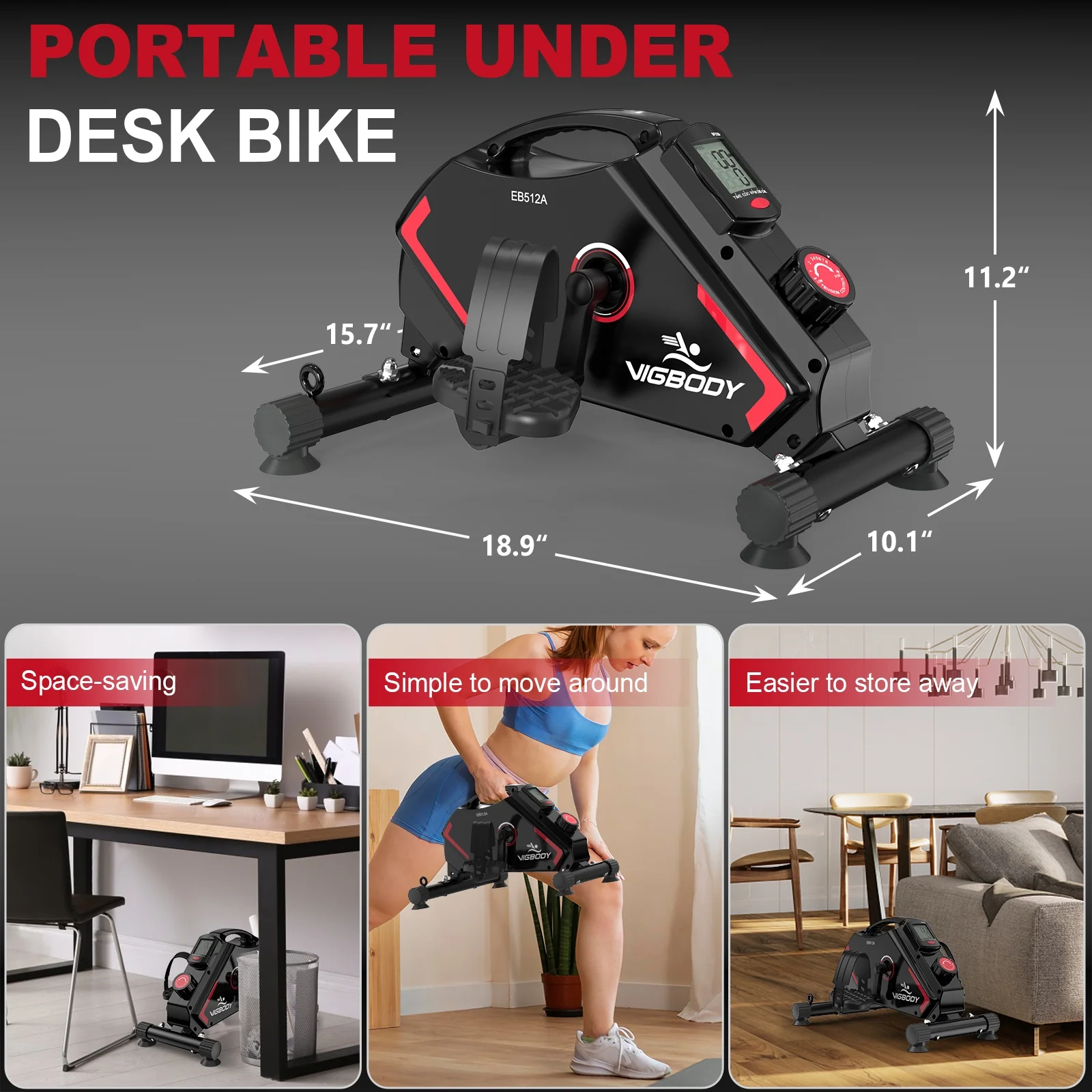 Under Desk Bike Pedal Exerciser Magnetic Mini Exercise Bike with Resistance Bands