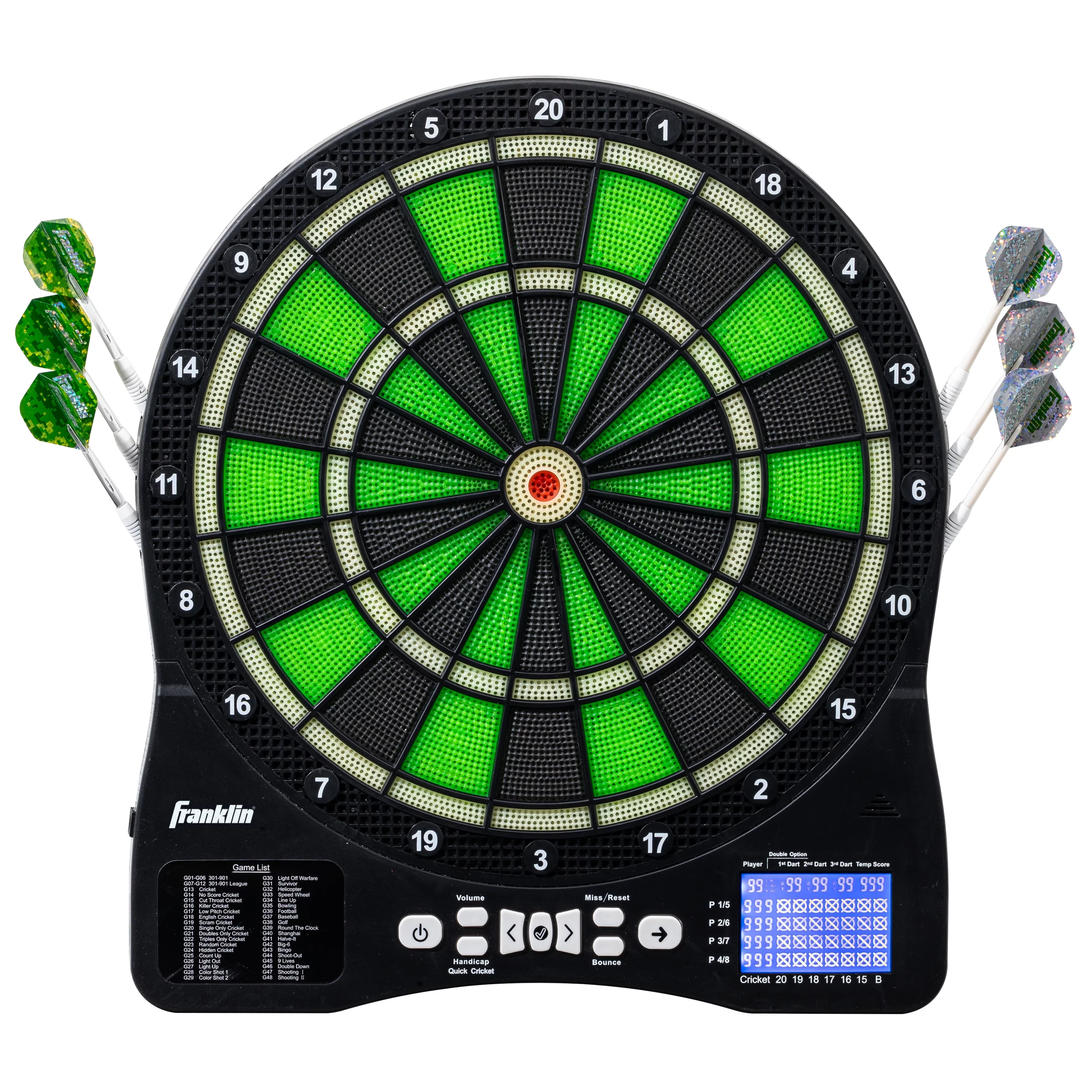 Franklin Sports Light Up Electronic Dart Board Set – LED Soft Tip Electric Dartboard with Digital Scoreboard – Adults + Kids Set – (6) Darts Included