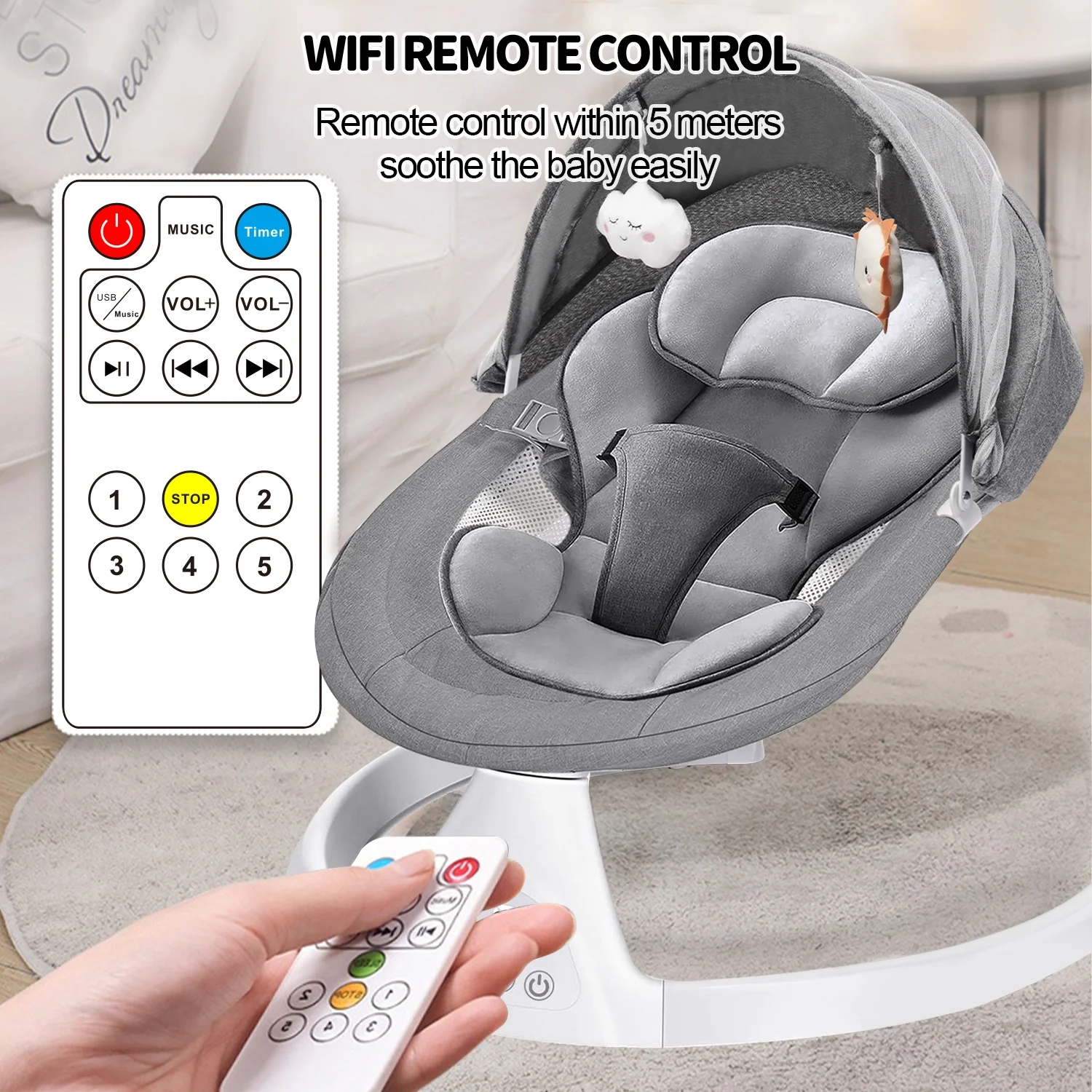 Baby Swing for Infants, Bluetooth Swing Electirc Baby Rocker Bouncer, Intelligent Auto Swing with 5 Speed