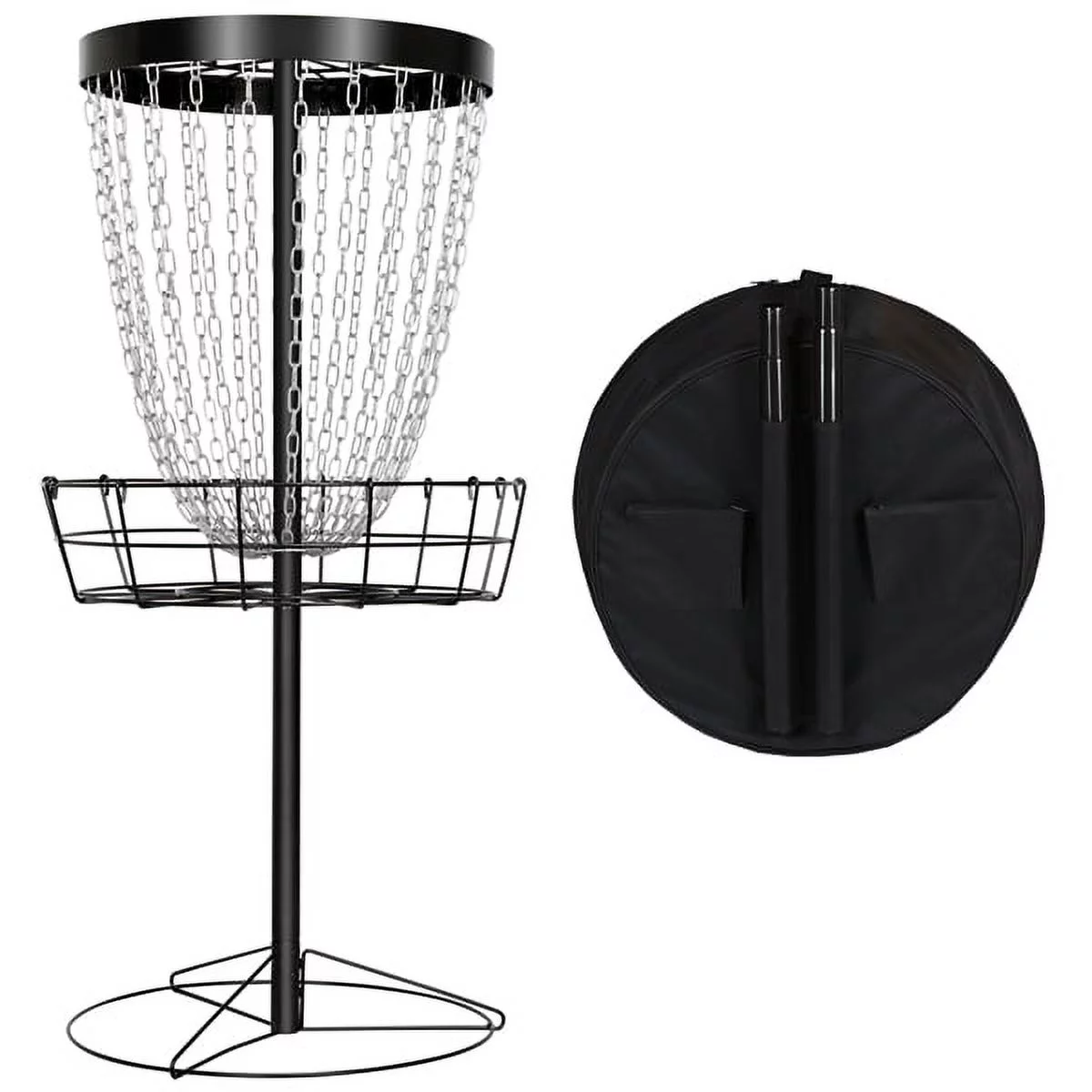 SmileMart 24-Chain Disc Golf Goal for Target Practice with Carrying Bag and 3 Discs, Black