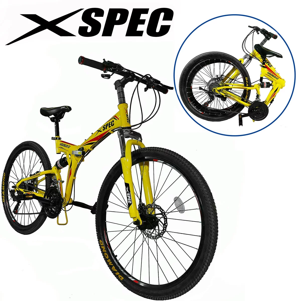 Xspec 7 Speed Folding Compact Mountain Bike, Black, 26 In.