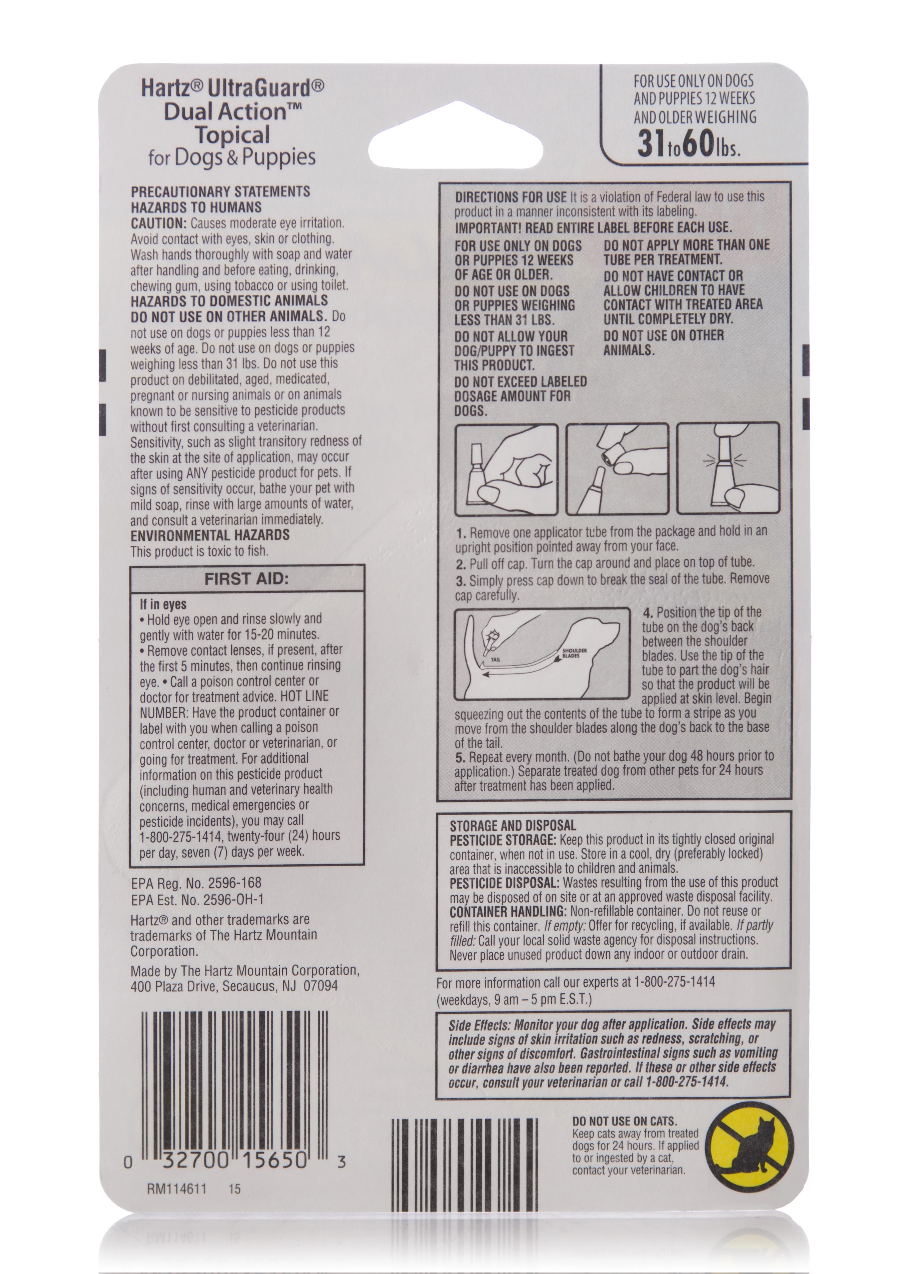 Hartz UltraGuard Dual Action Flea and Tick Topical for Large Dogs 31-60lbs, 3 Monthly Treatments