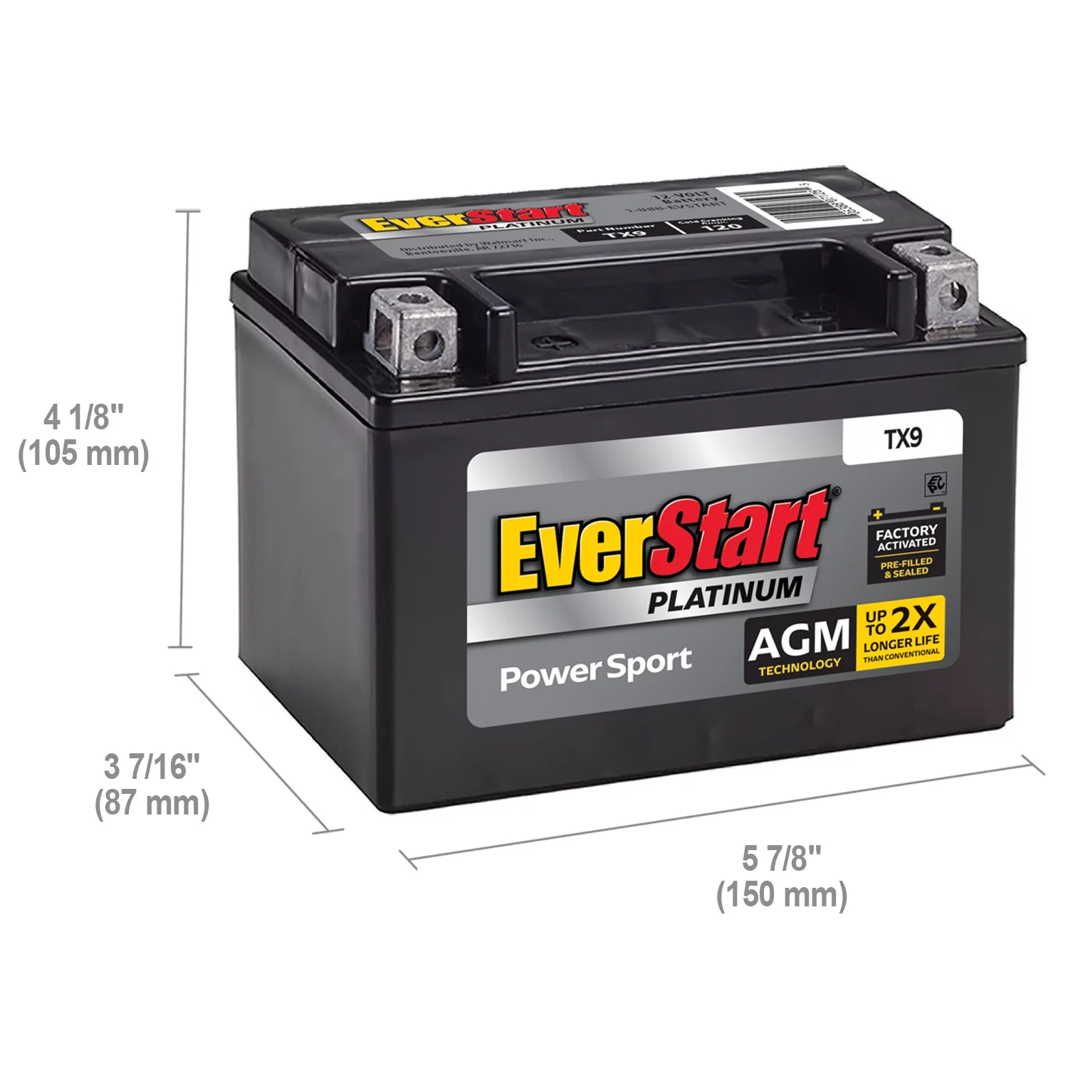 Everstart Powersport Battery TX9 – 12 Volt, 120 CCA