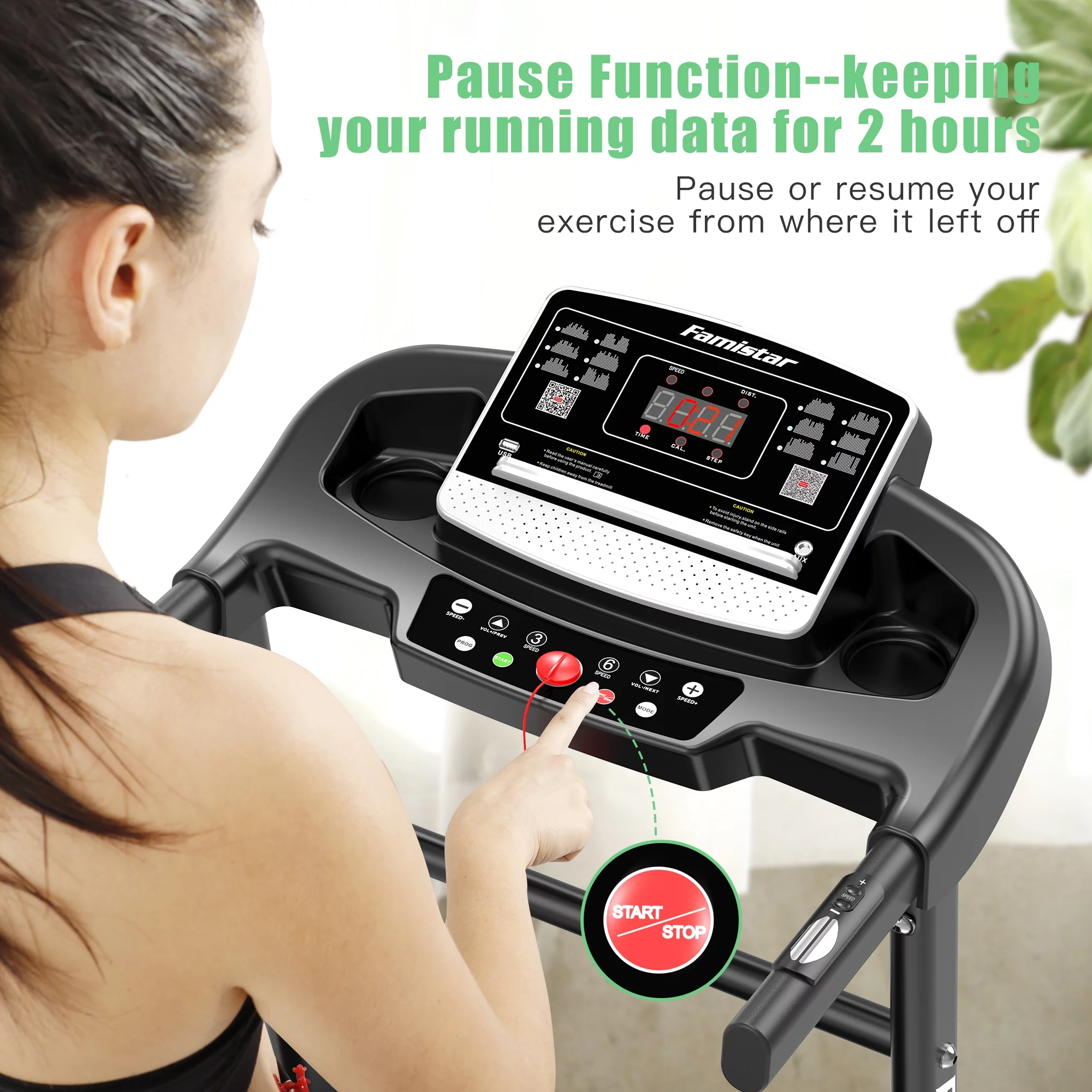 Famistar Portable Folding Treadmill, 2.5HP 250lb Treadmill for Home, Treadmill with Incline, Built-in 12 Programs, MP3 Player, Armrest Buttons Heart Rate Rate