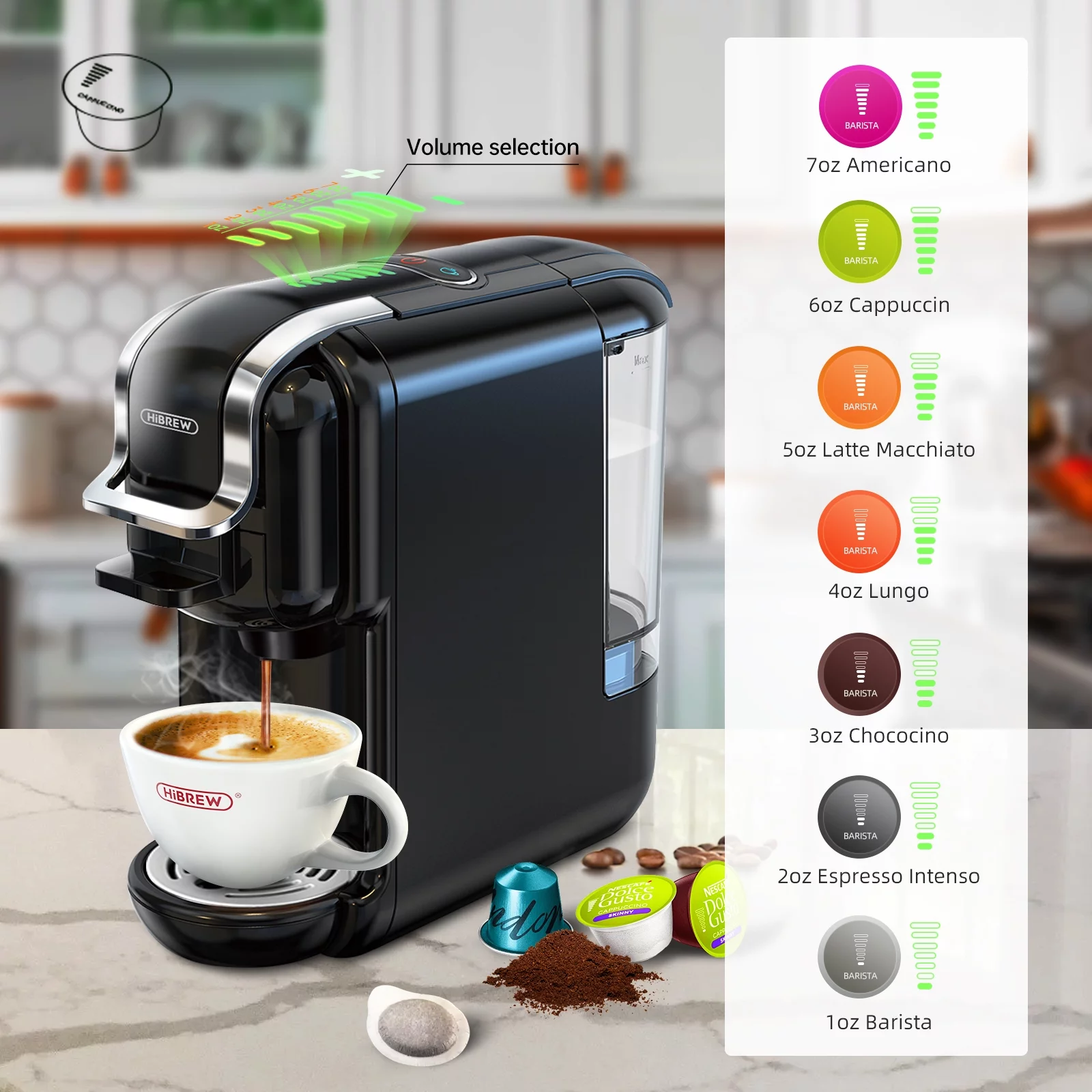 Multiple Capsule Coffee Machine, Hot/Cold Dolce Gusto Milk Nespresso Capsule ESE Pod Ground Coffee Cafeteria 19Bar 5 in 1 USA