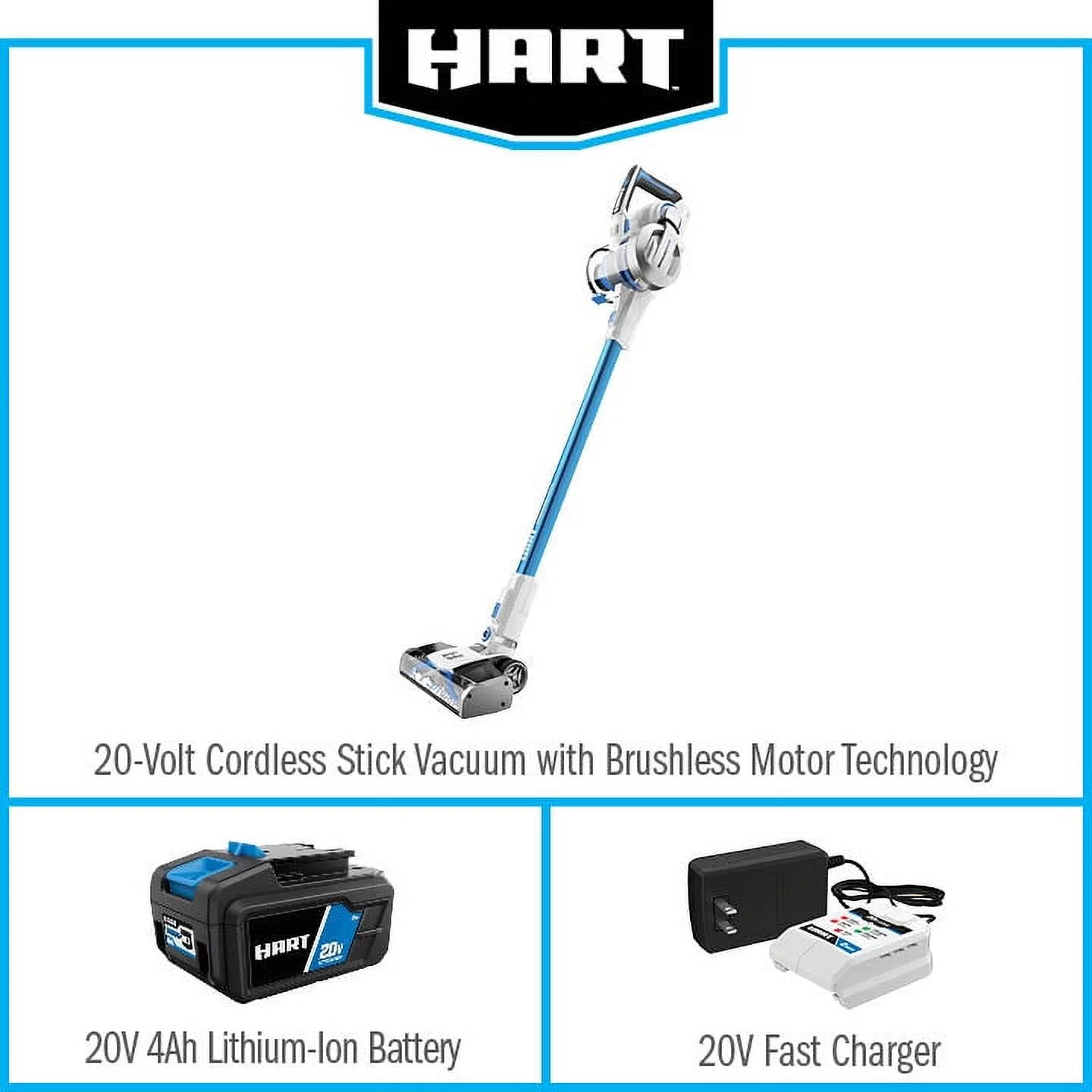 HART 20-Volt Cordless Stick Vacuum with Brushless Motor Technology, (1) 4.0Ah Lithium-Ion Battery