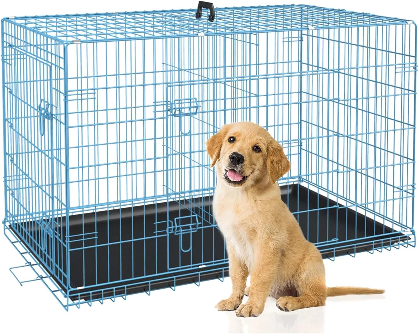 BestPet Folding Dog Crate with Divider and Tray, 42″L