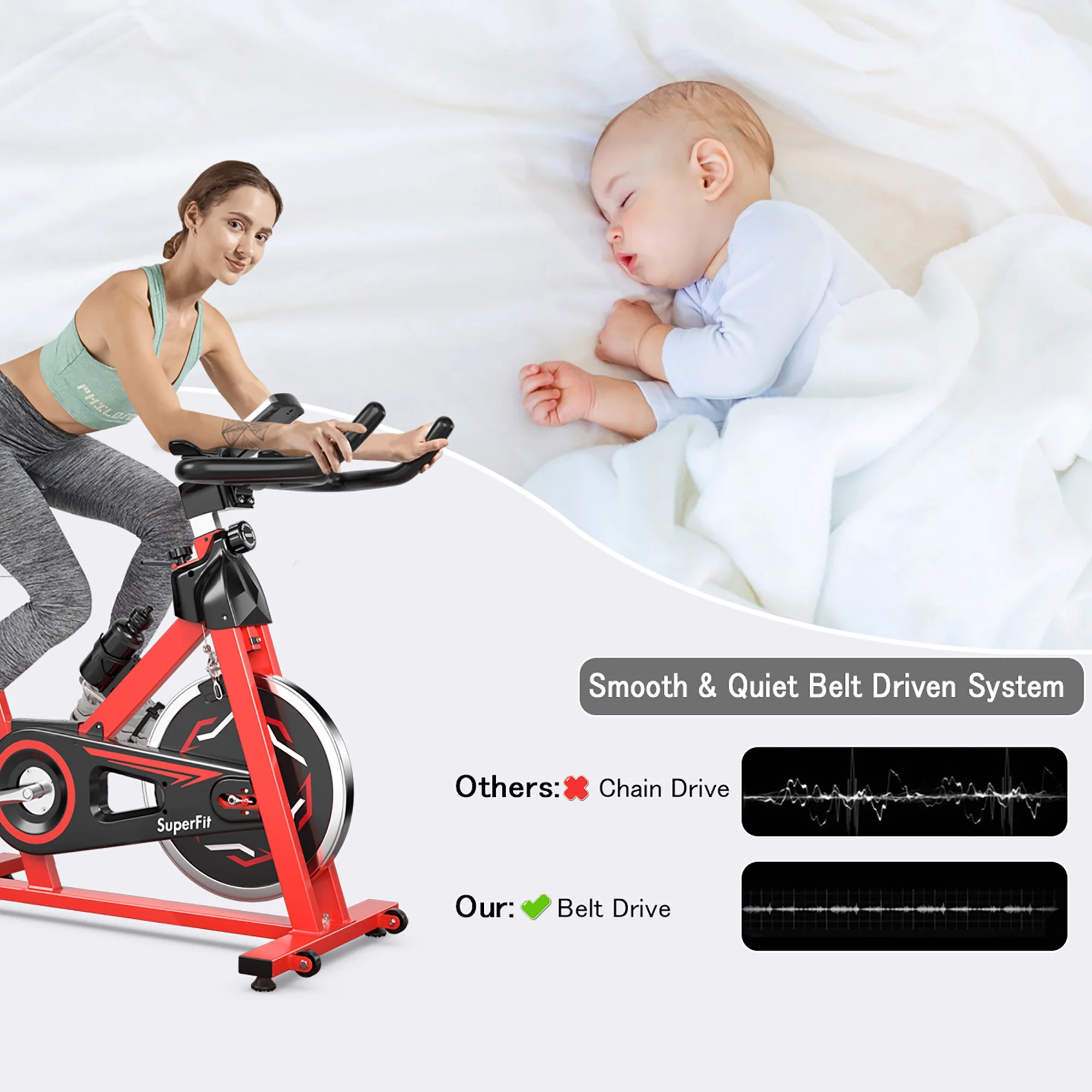 Goplus Stationary Indoor Fitness Cycling Bik w/ LCD Monitor Red