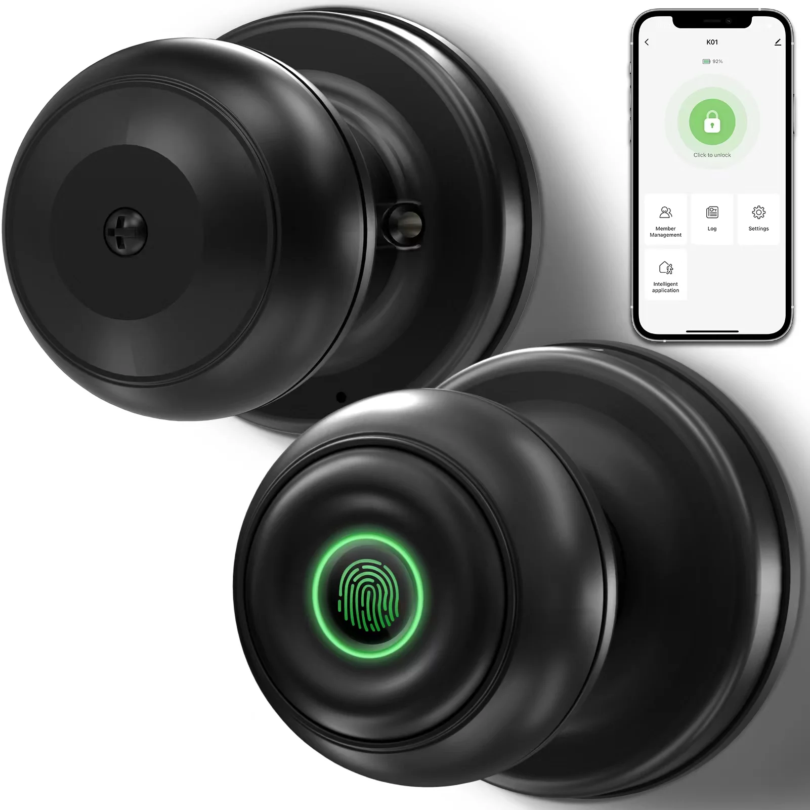 GEEKSMART Smart Door Lock, Fingerprint Door Lock Smart Lock Biometric Door Lock Fingerprint Door Knob with App Control, Suitable for Bedrooms,Cloakroom,Apartments Offices,Hotels, Silver