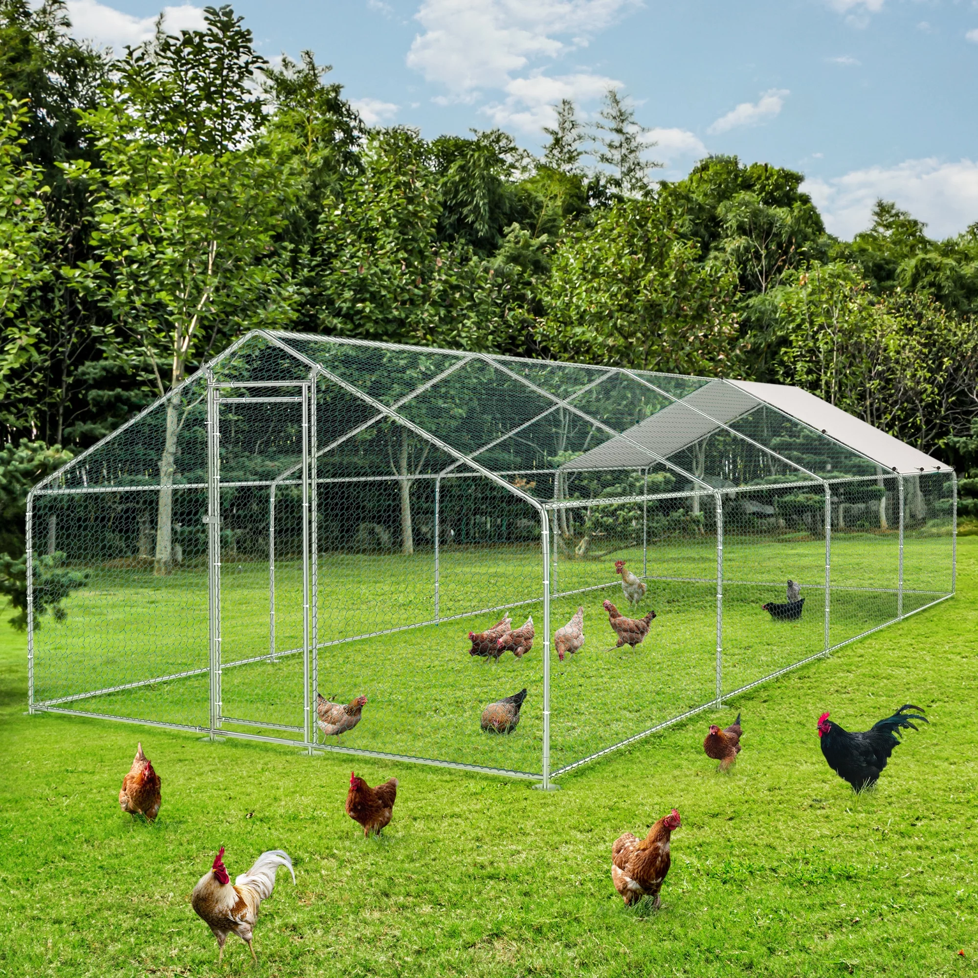 TOETOL Extra Large Metal Chicken Coop Walkin Poultry Cage Hen Run House Rabbits Habitat Cage Spire Shaped Coops