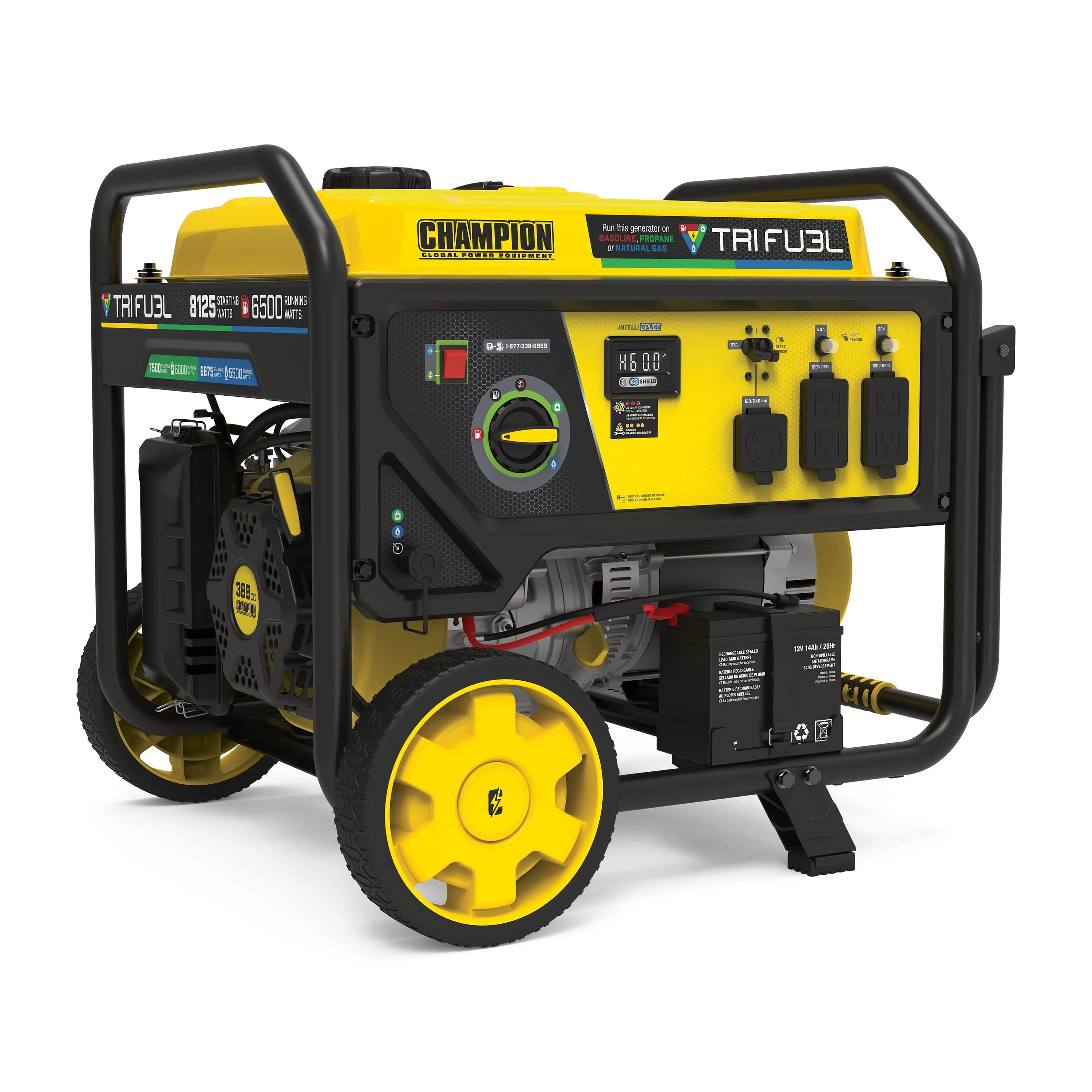 Champion Power Equipment 6500-Watt Tri-Fuel Portable Generator with CO Shield and Electric Start