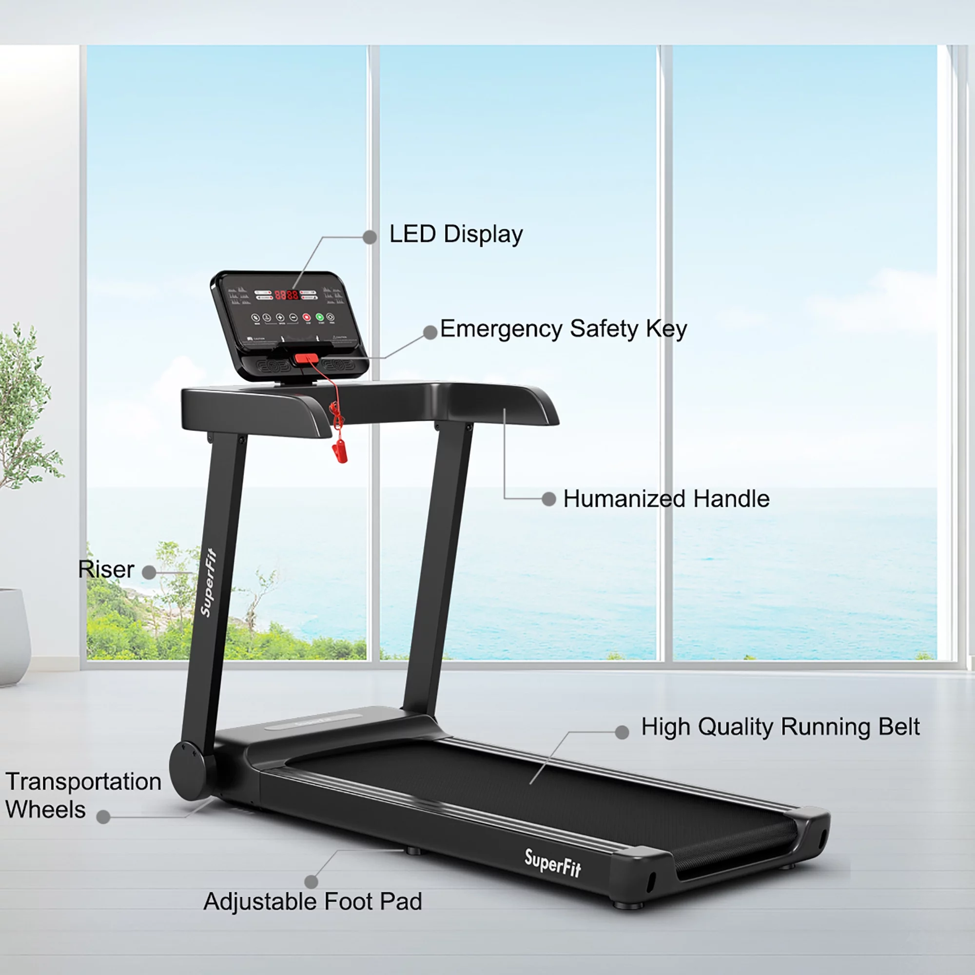 SuperFit 2.25HP Electric Treadmill Running Machine w/App Control for Home Office