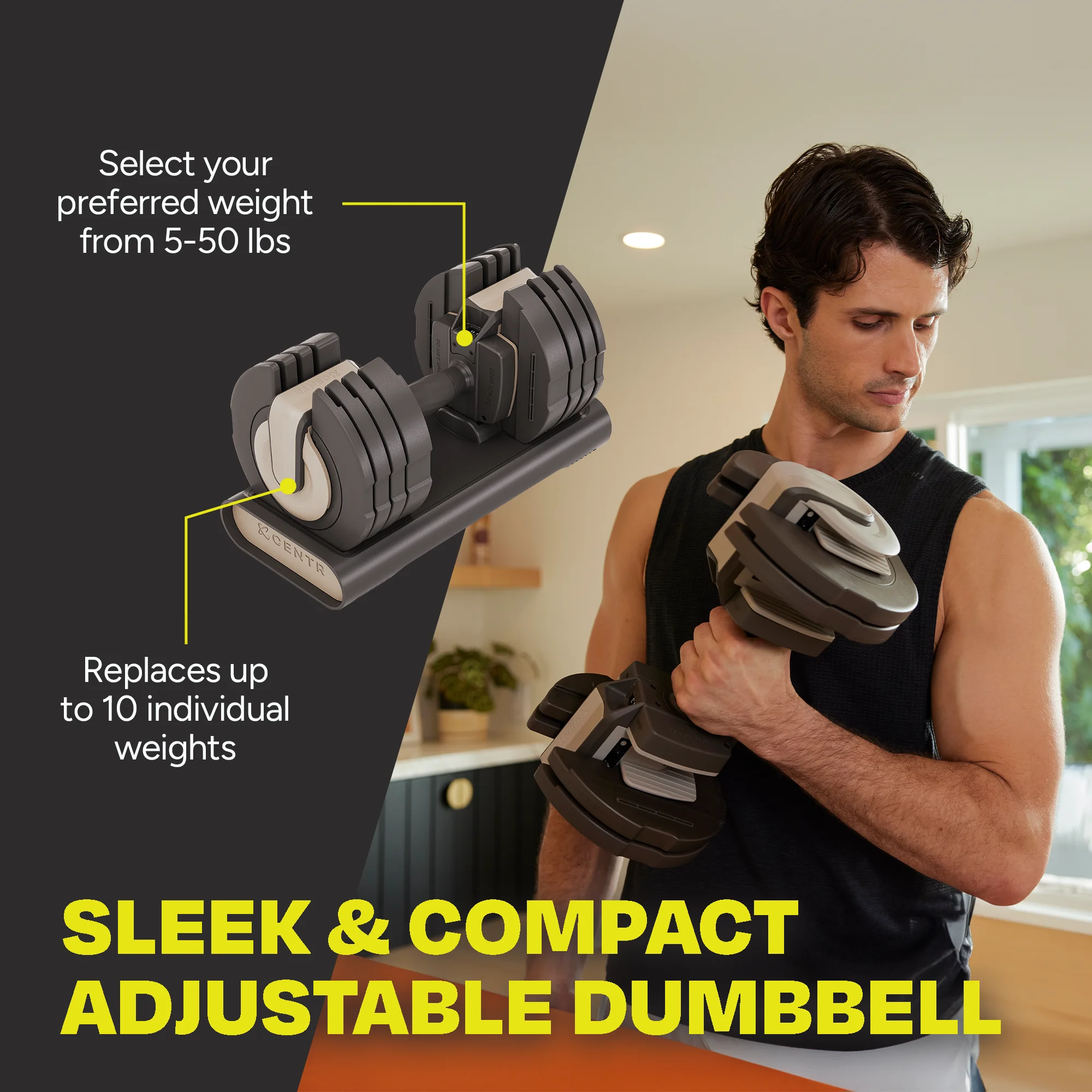 Centr Smart Stack 50 Adjustable Dumbbell, 5-50 lbs