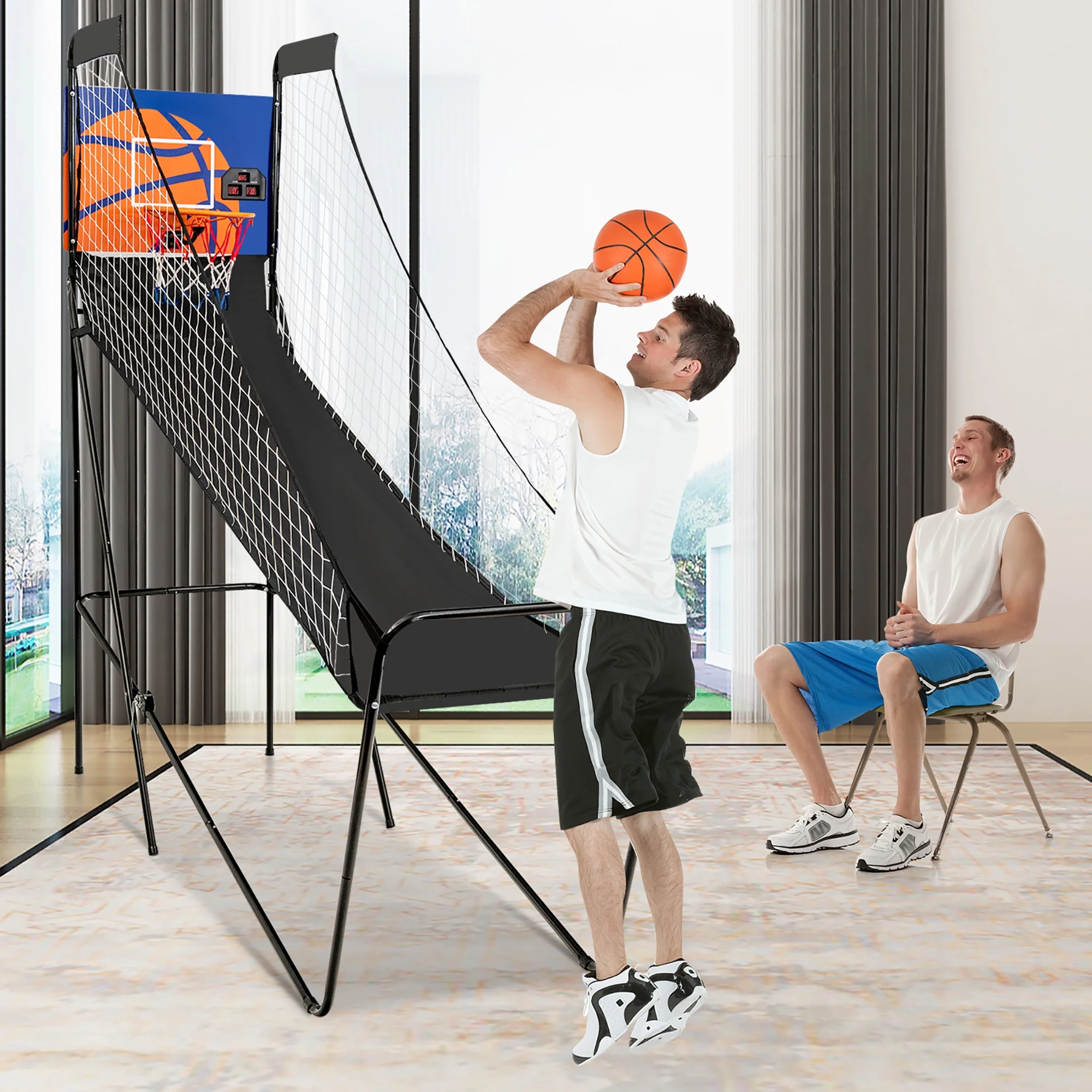 Costway Foldable Single Shot Basketball Arcade Game W/Electronic Scorer 3 Basketballs